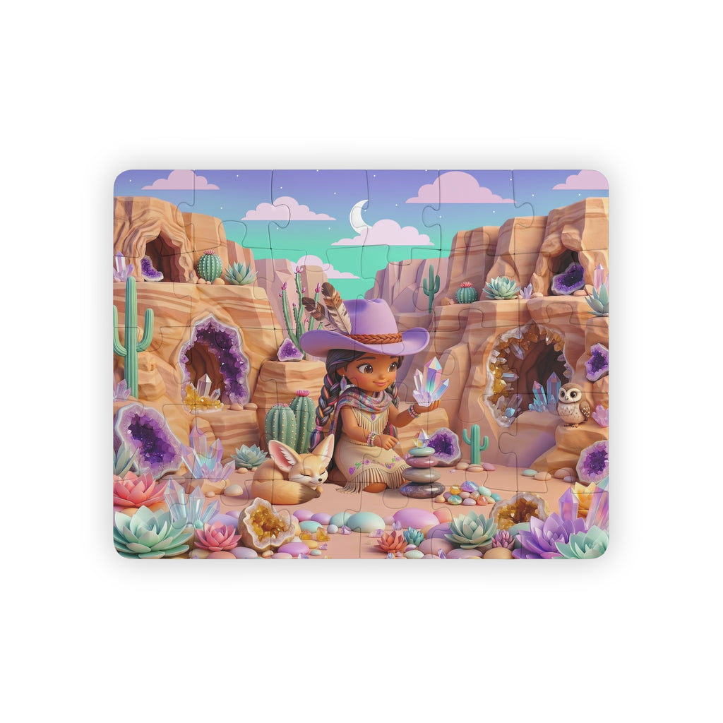Desert Gem Explorer Kids Puzzle — 30-Piece Jigsaw with Cute Cowgirl and Crystals
