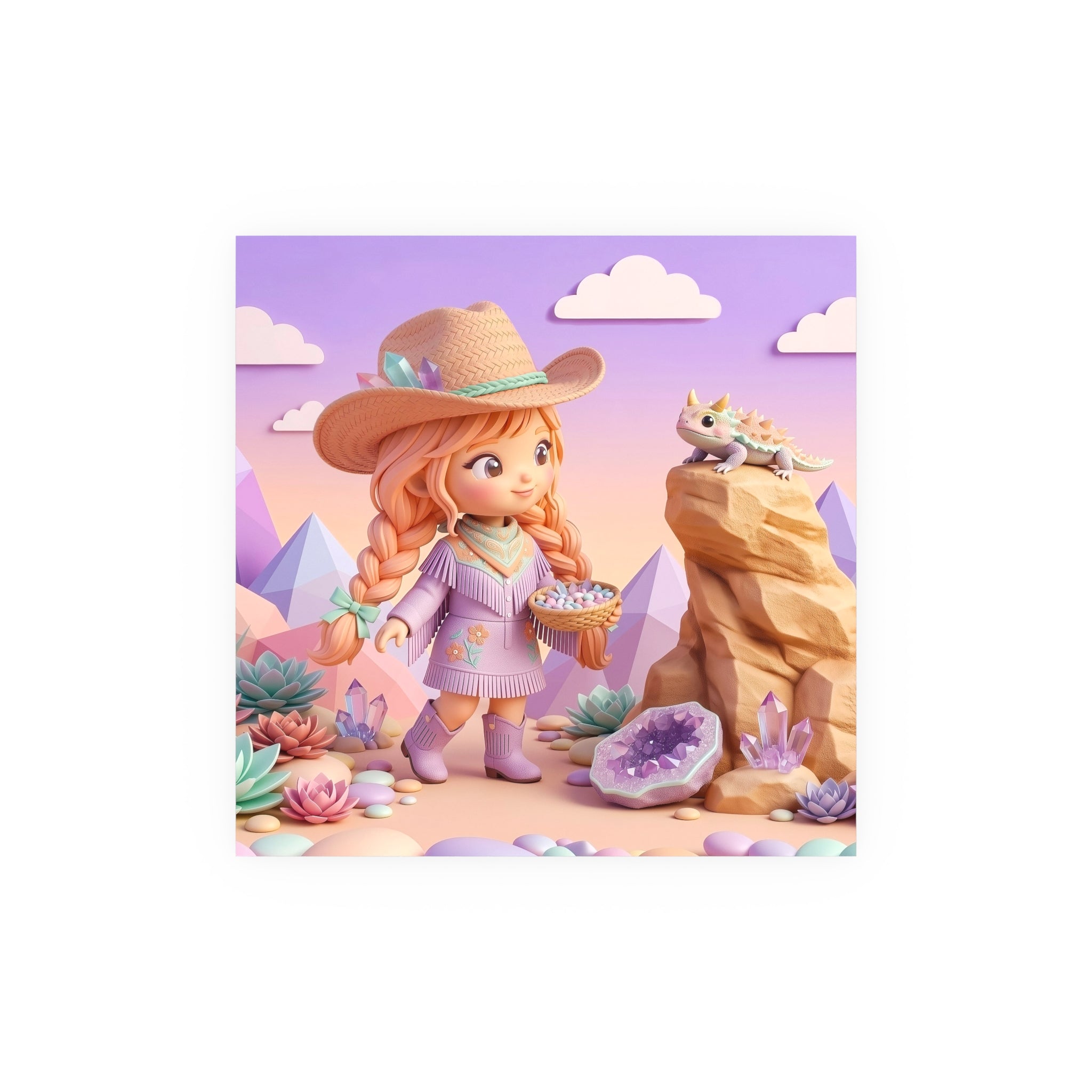 Whimsical Desert Girl & Lizard Art Poster
