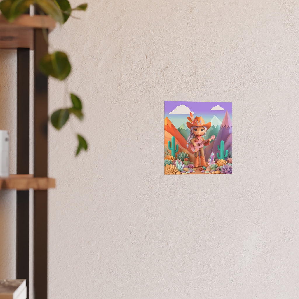 Cowgirl with Guitar Art Poster — Cute Southwestern Wall Art