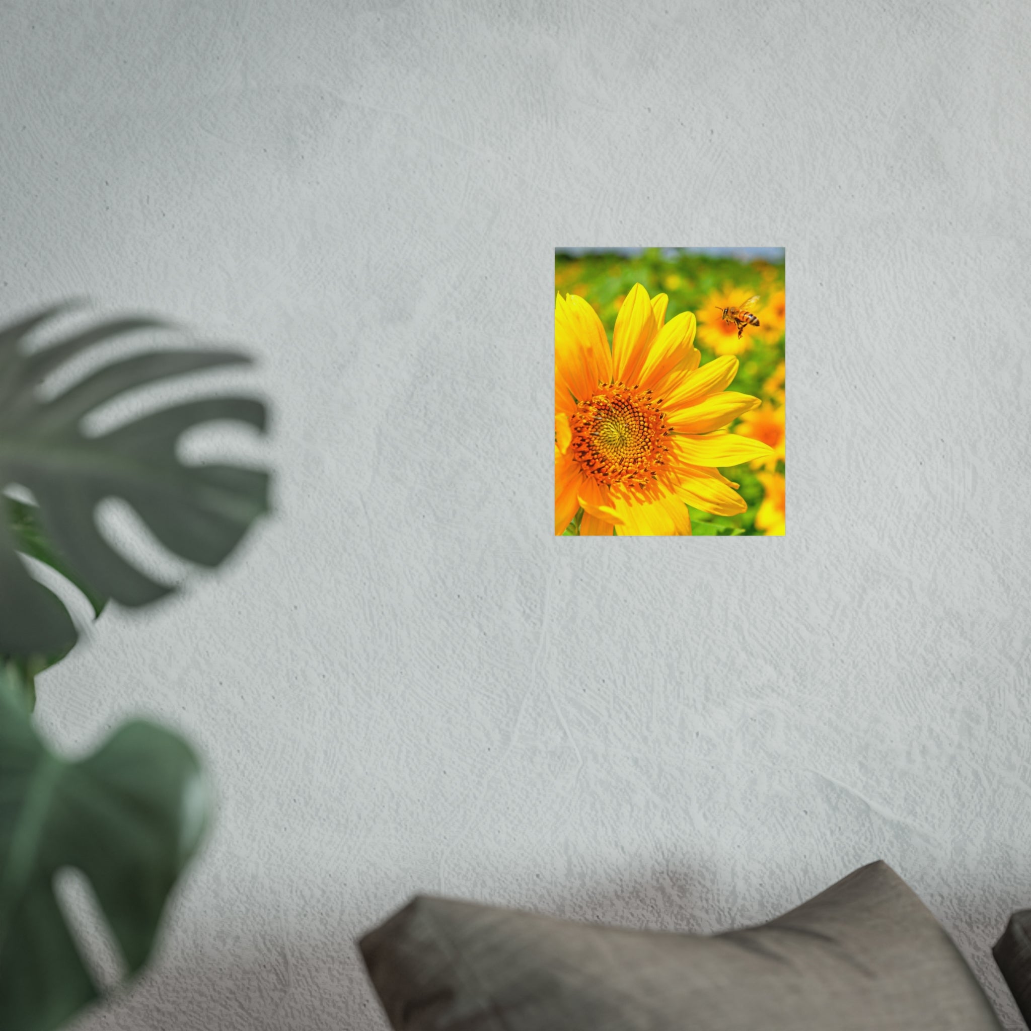 Sunflower & Bee Fine Art Poster — Bright Botanical Wall Art