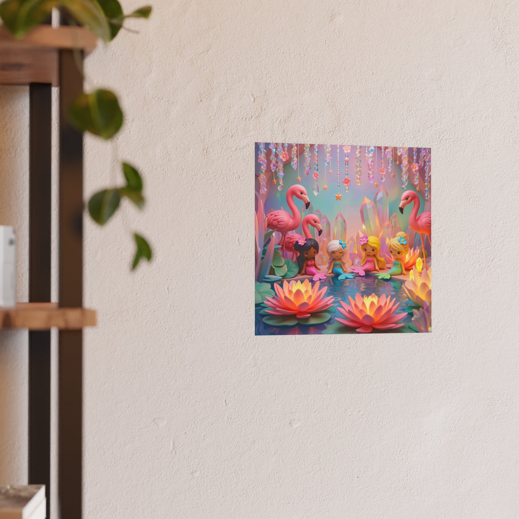 Mermaid Cove Poster — Whimsical Flamingos & Lotus Wall Art