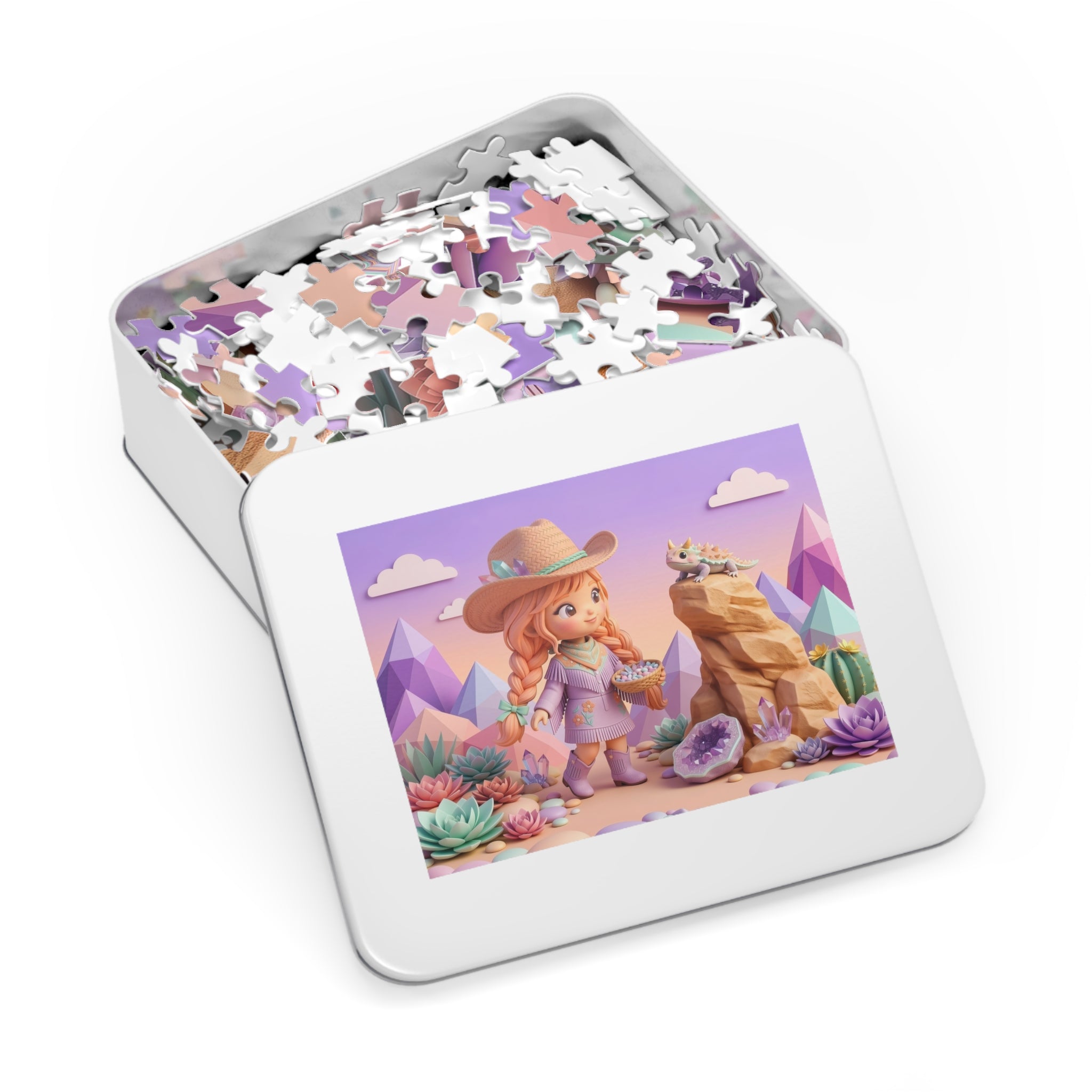 Desert Gem Girl Jigsaw Puzzle — 500 Piece Cute Cowgirl with Tin