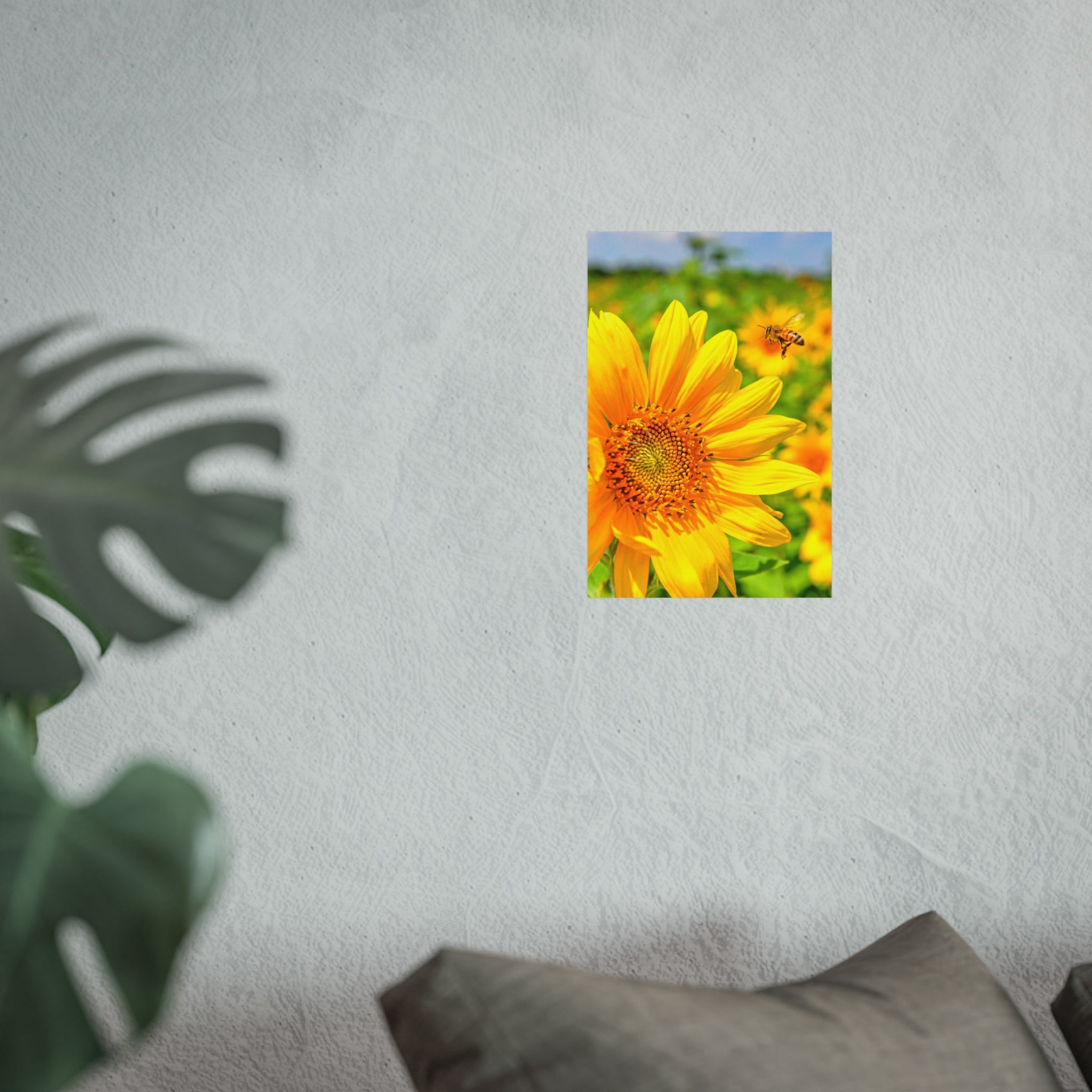 Sunflower & Bee Fine Art Poster — Bright Botanical Wall Art