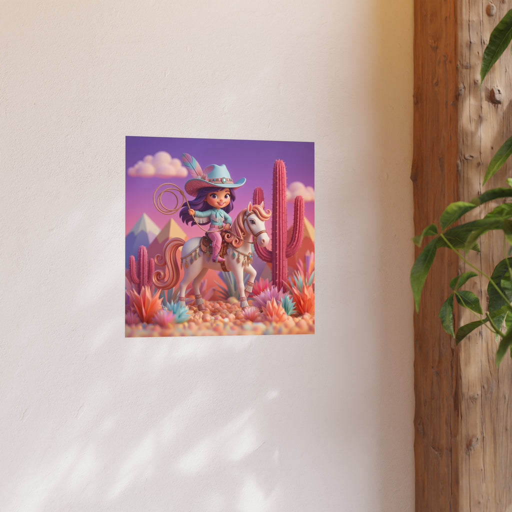 Cute Cowgirl Poster — Pastel Desert Girl on Horse Satin/Matte Prints