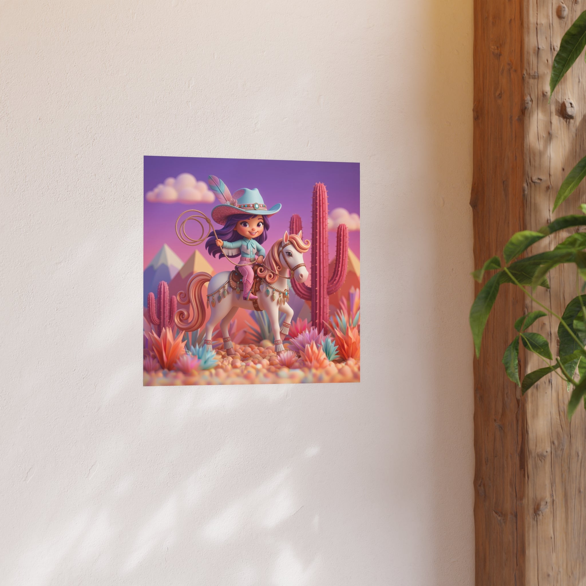Cute Cowgirl Poster — Pastel Desert Girl on Horse Satin/Matte Prints