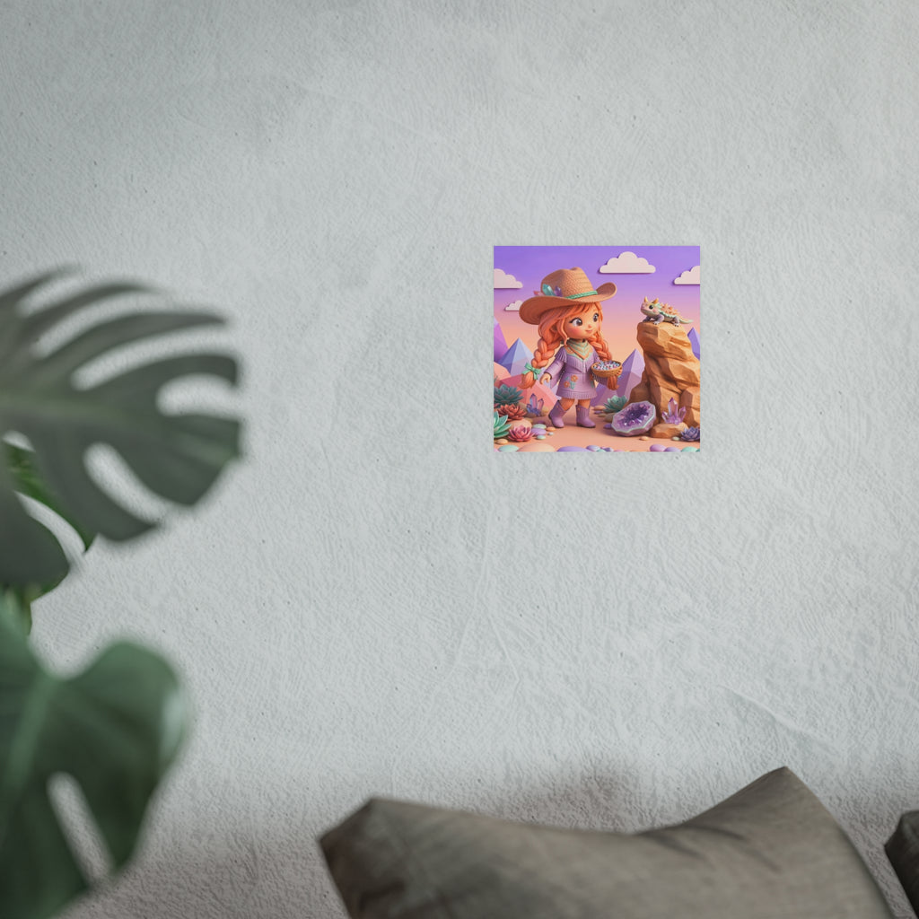 Whimsical Desert Girl & Lizard Art Poster