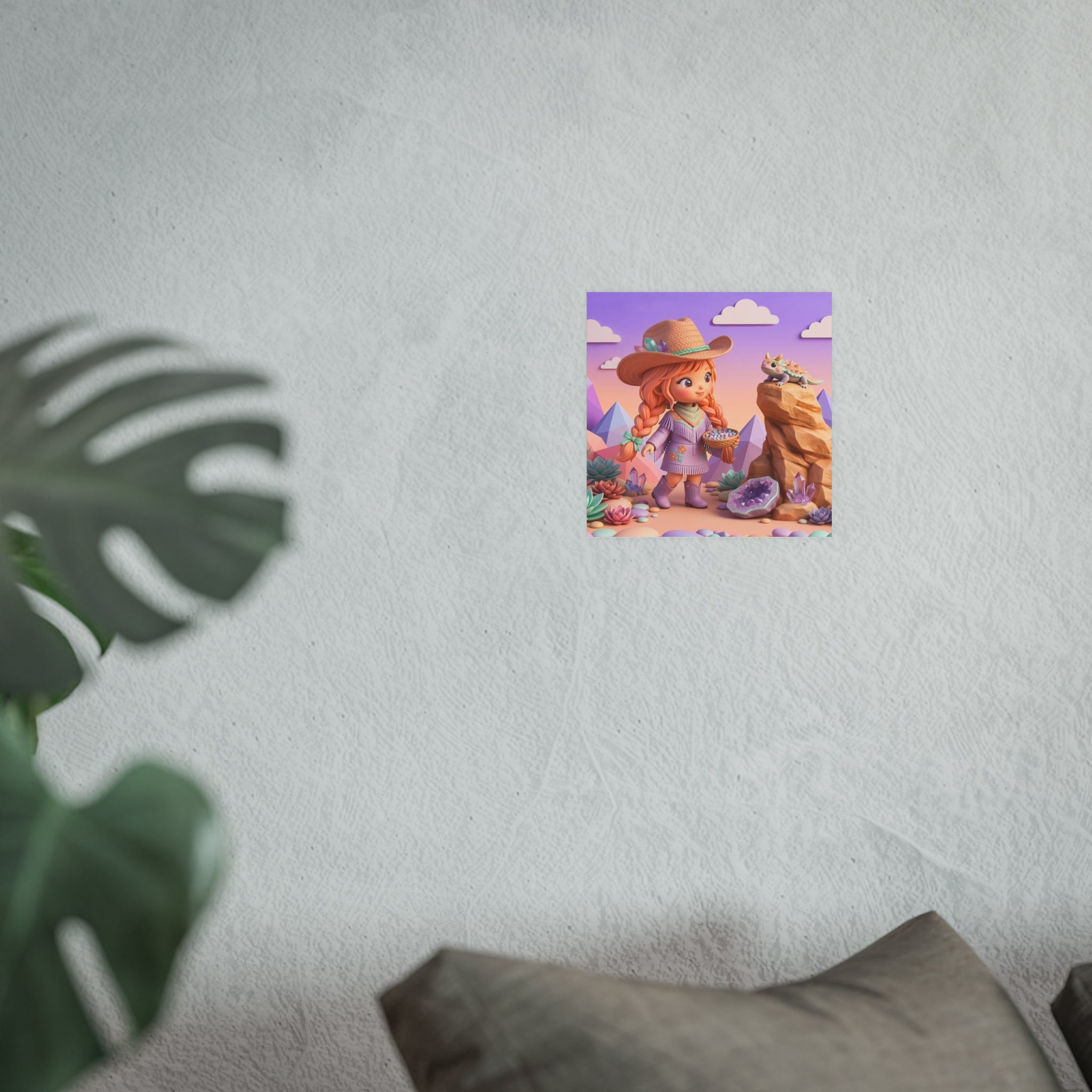 Whimsical Desert Girl & Lizard Art Poster
