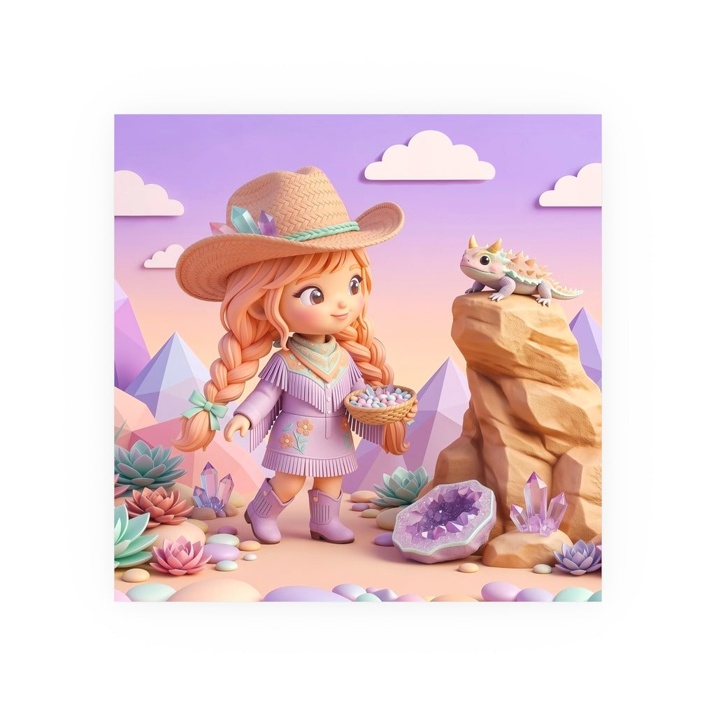 Whimsical Desert Girl & Lizard Art Poster