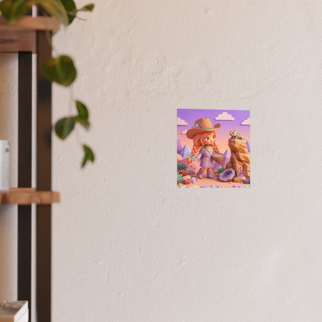 Whimsical Desert Girl & Lizard Art Poster