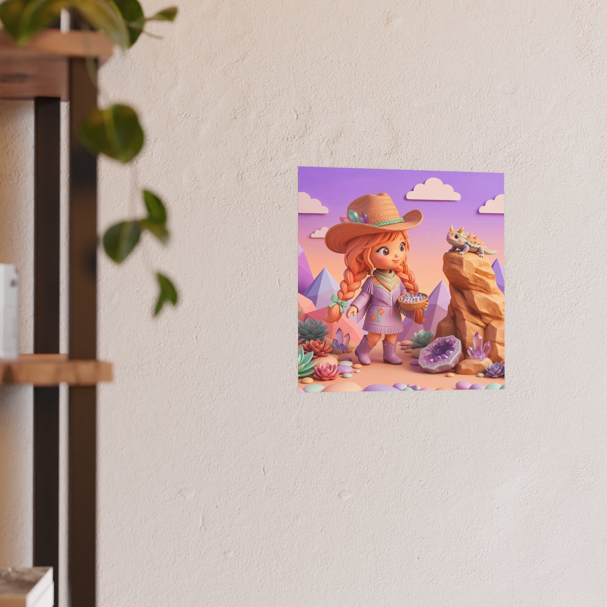 Whimsical Desert Girl & Lizard Art Poster