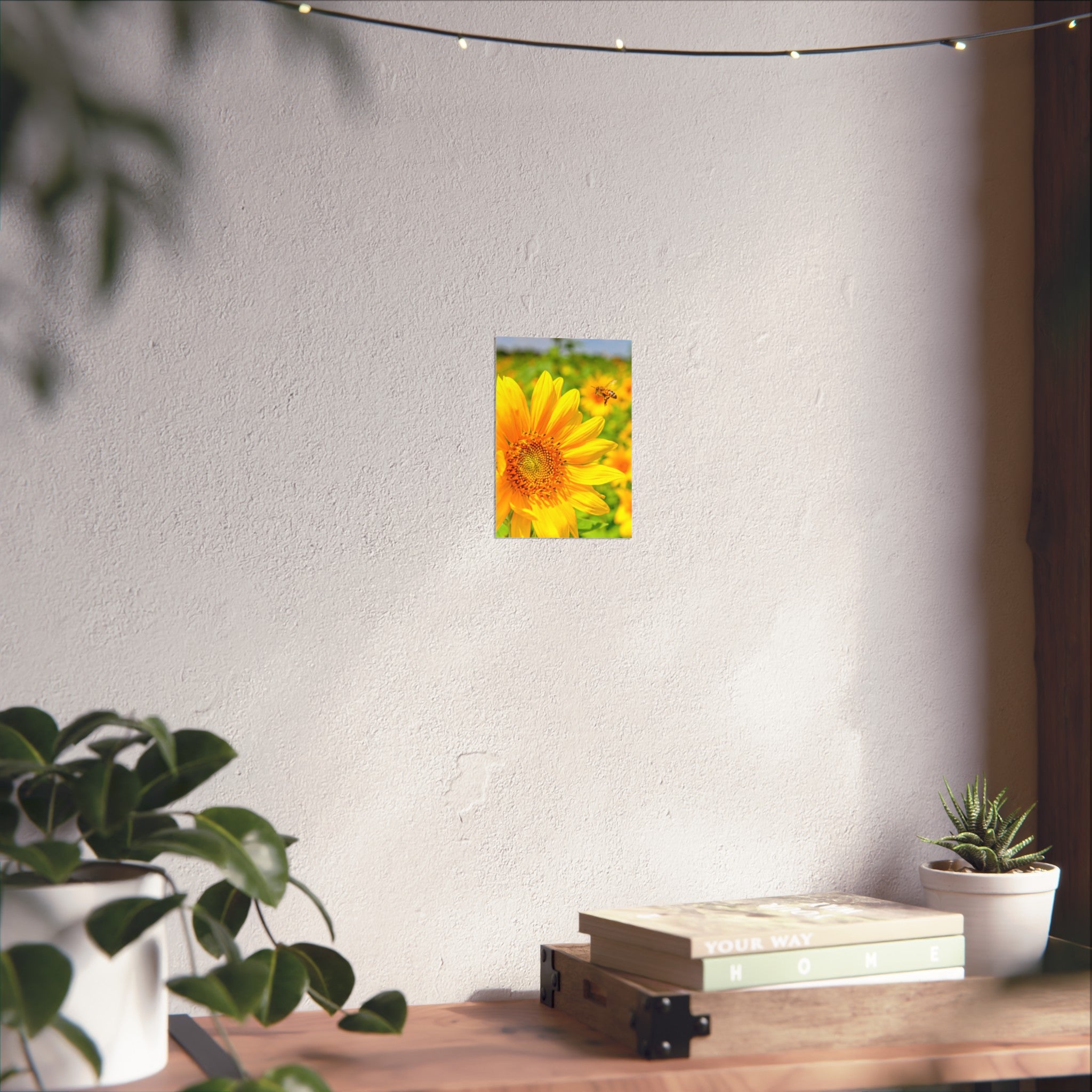 Sunflower & Bee Fine Art Poster — Bright Botanical Wall Art