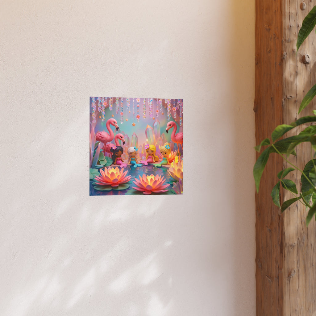 Mermaid Cove Poster — Whimsical Flamingos & Lotus Wall Art