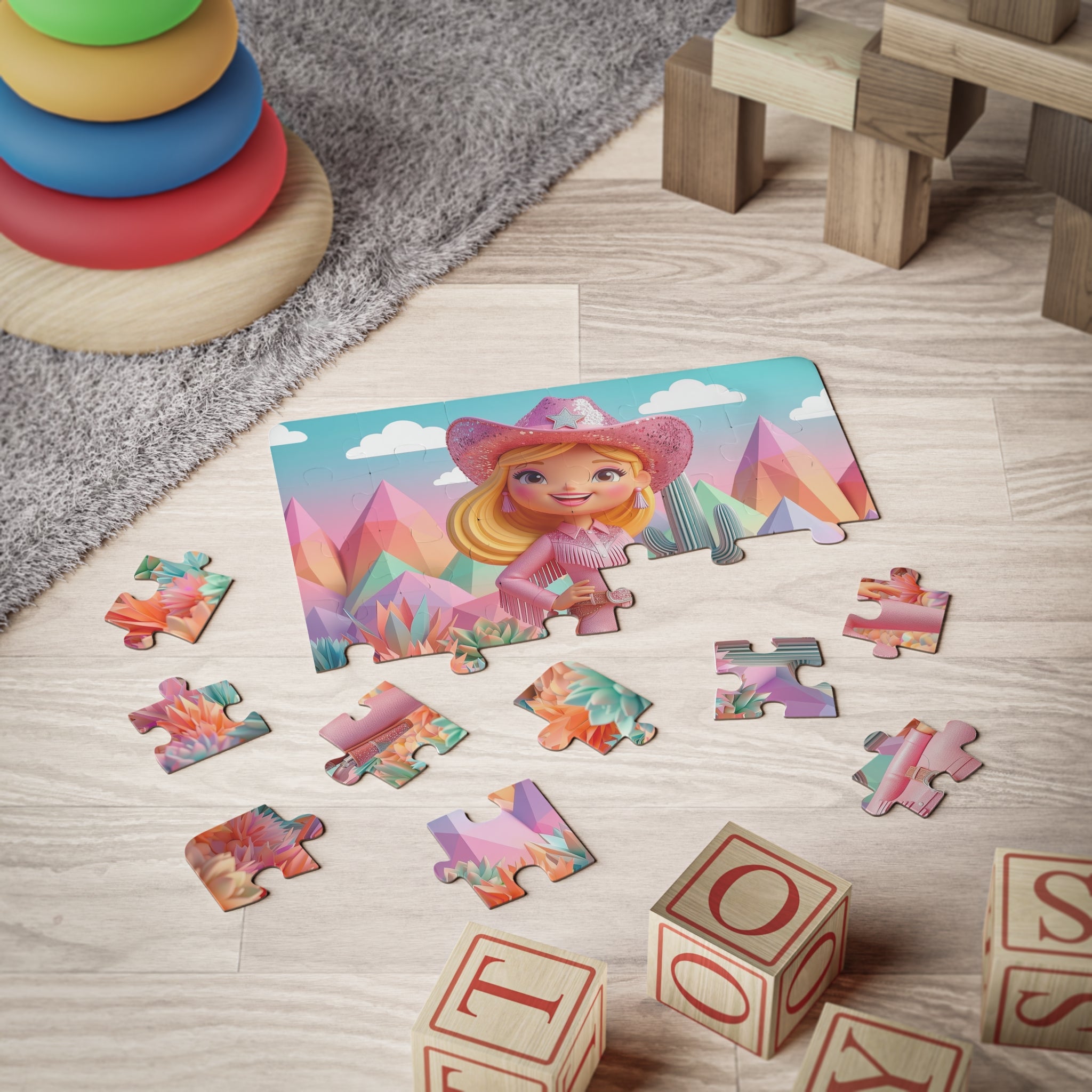 Cute Pink Cowgirl in Colorful Desert — Kids 30-Piece Puzzle