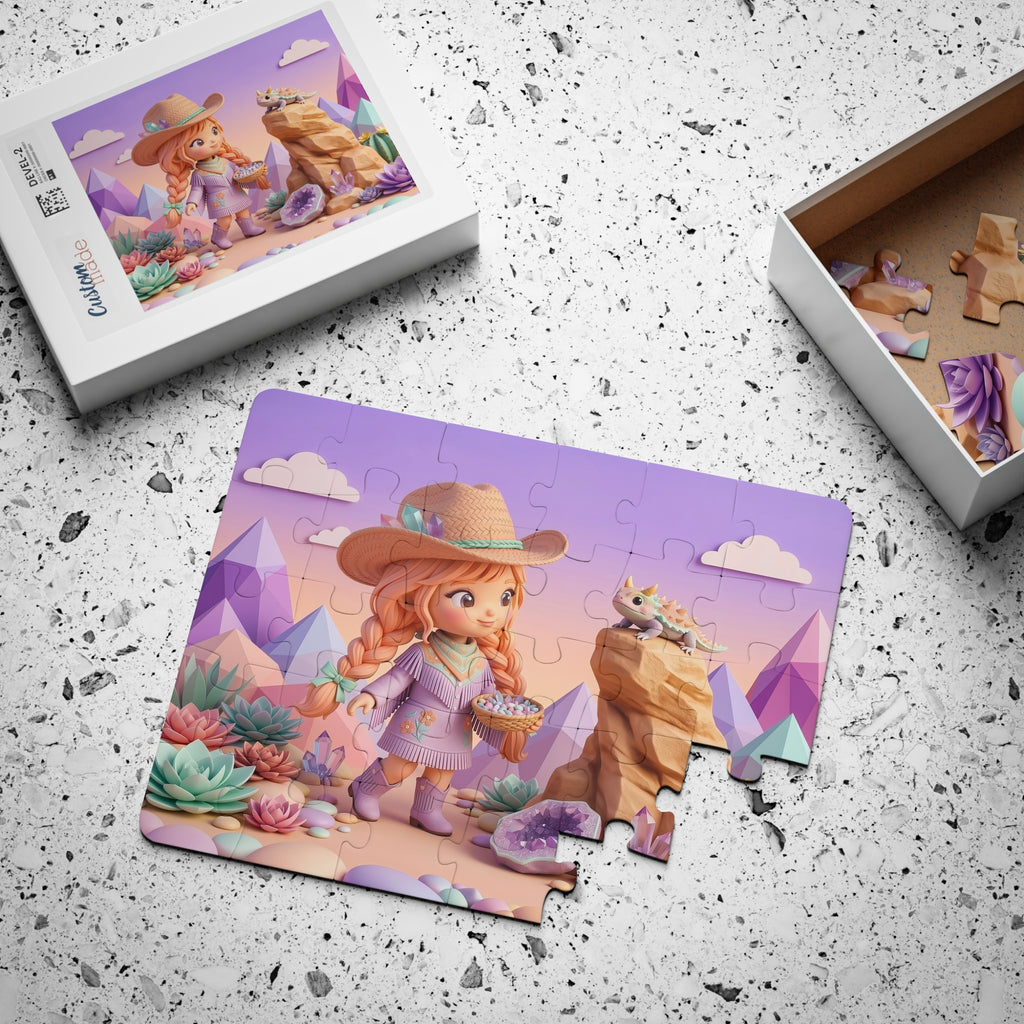 Desert Dreamer 30-Piece Kids Puzzle — Cute Cowgirl & Crystal Friends