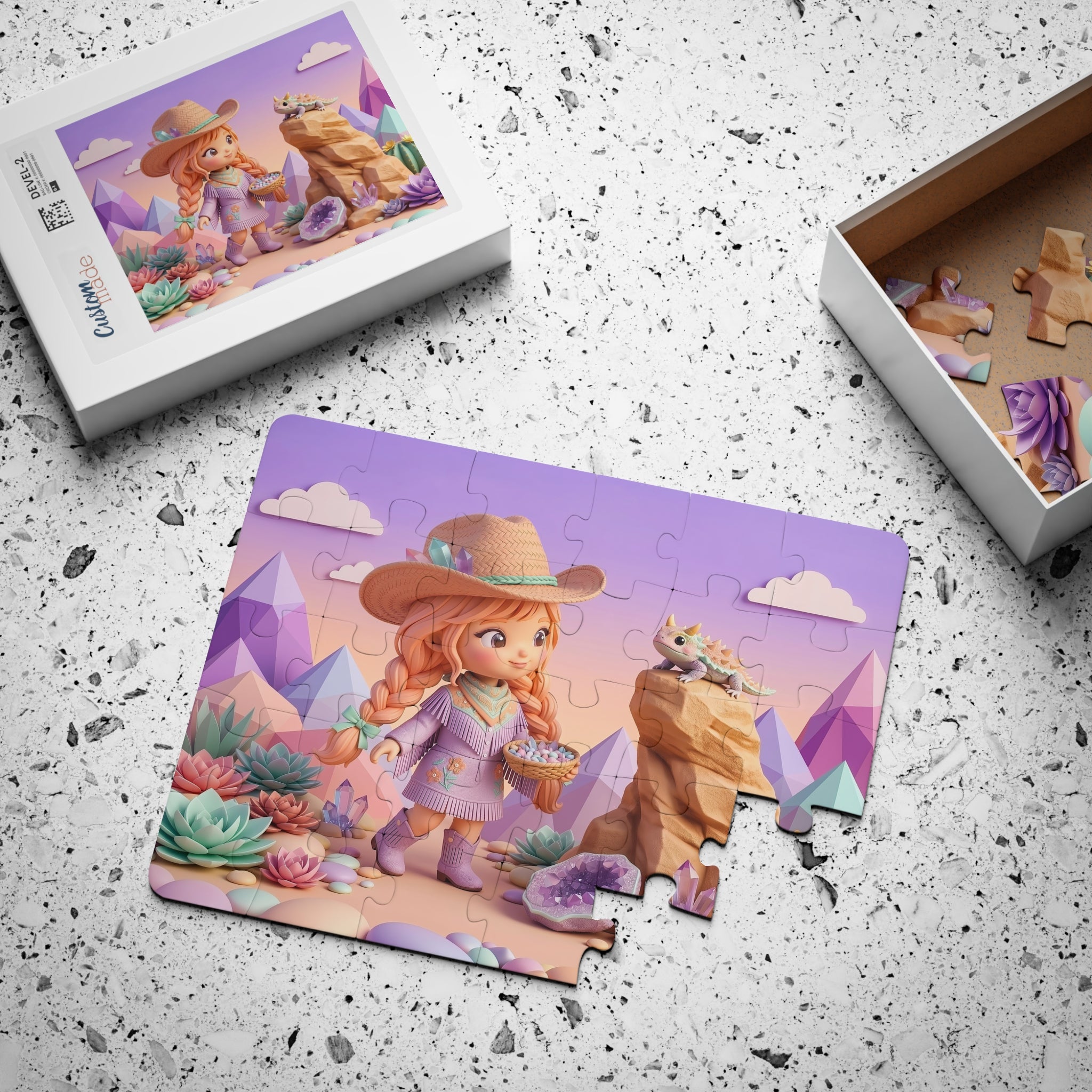 Desert Dreamer 30-Piece Kids Puzzle — Cute Cowgirl & Crystal Friends