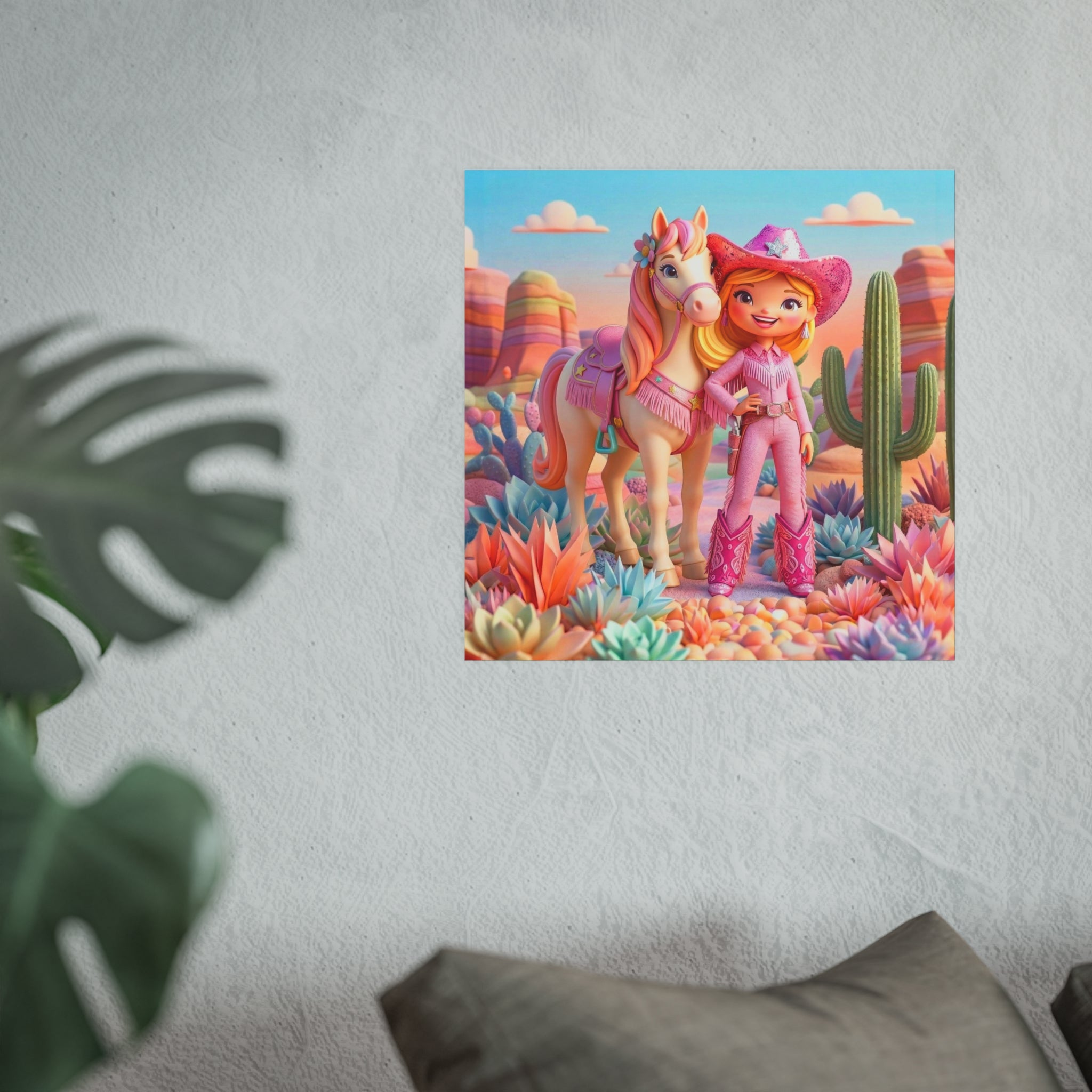 Cute Cowgirl Poster — Pink Western Girl & Pony Art Print
