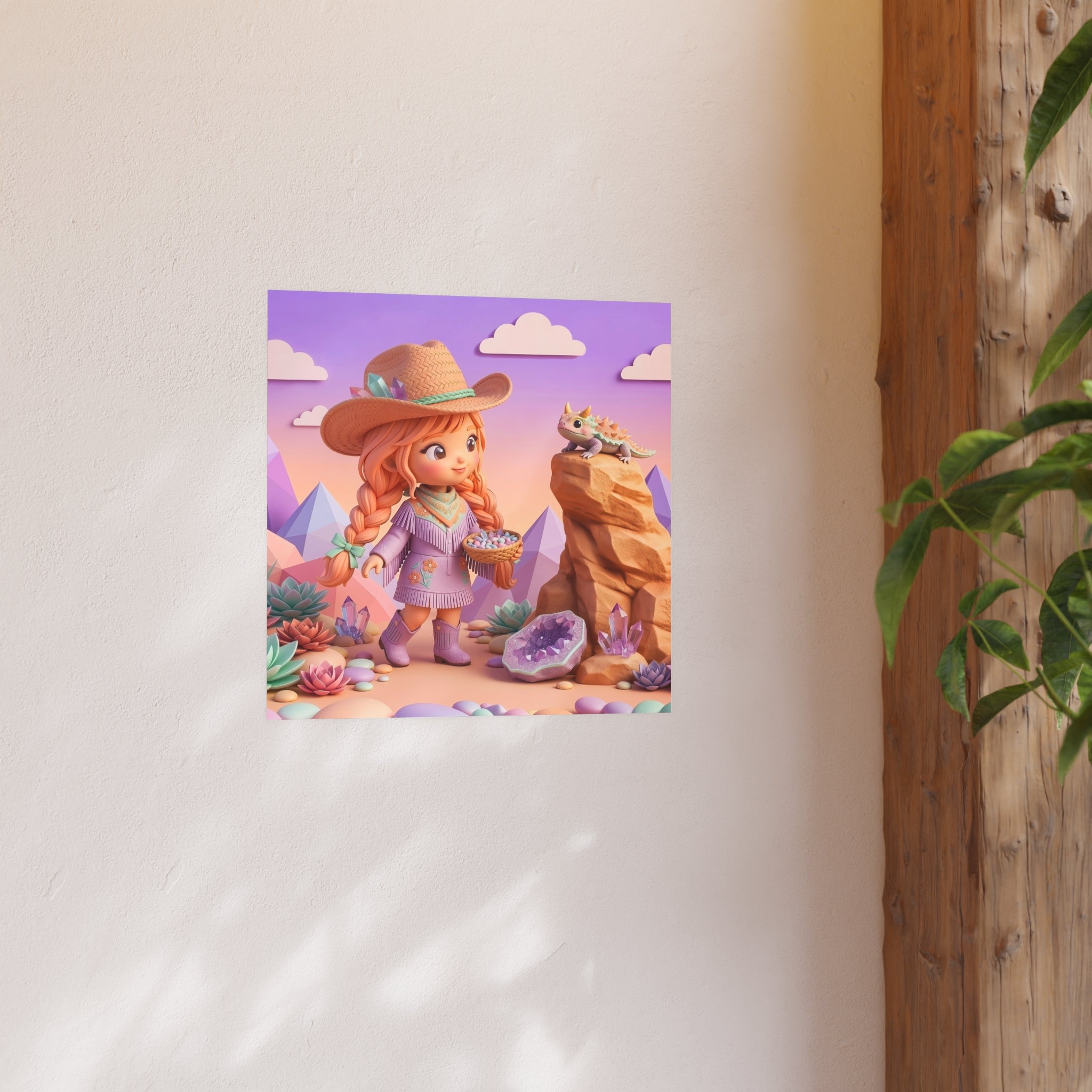 Whimsical Desert Girl & Lizard Art Poster