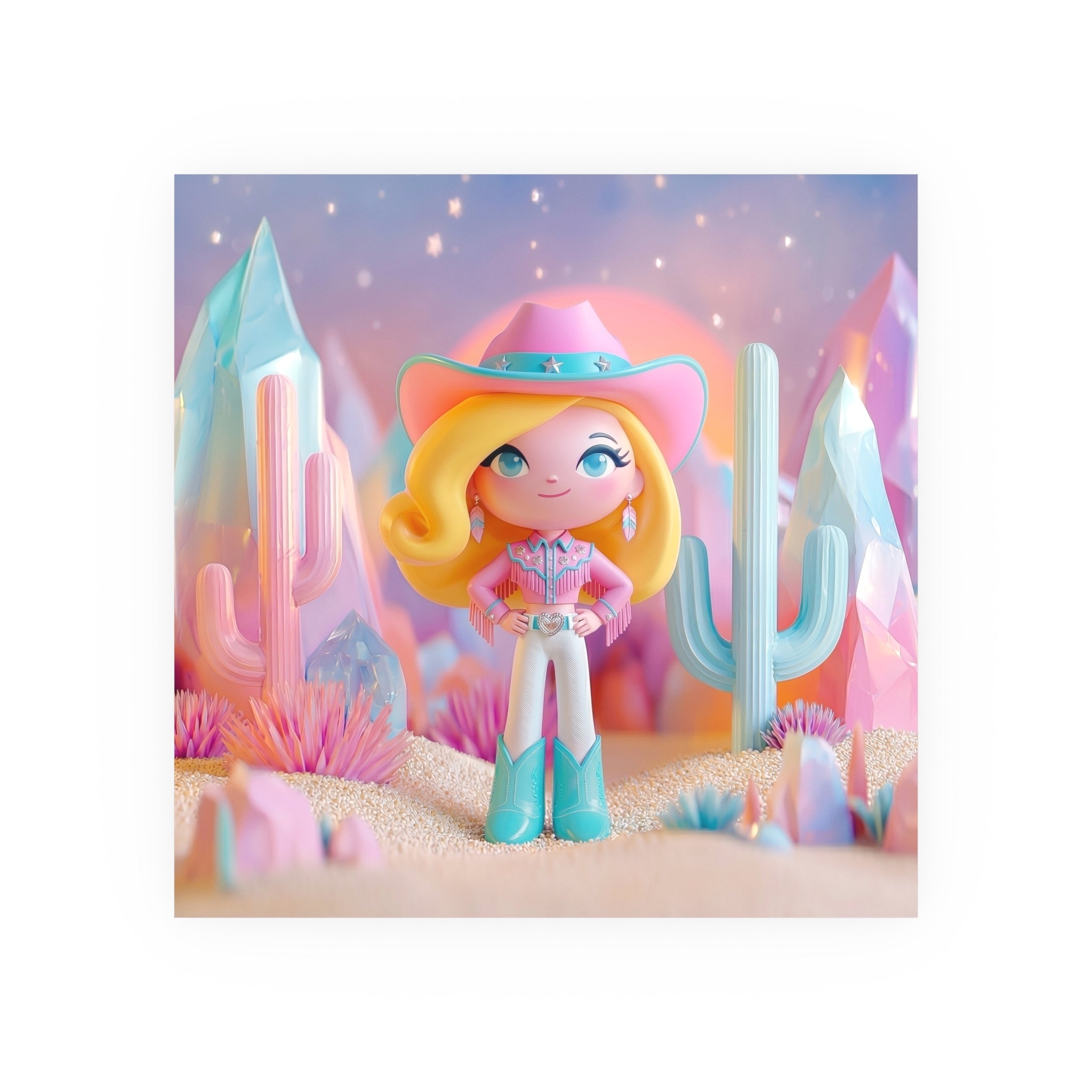 Cute Cowgirl Poster — Pastel Desert Satin/Matte Art Print
