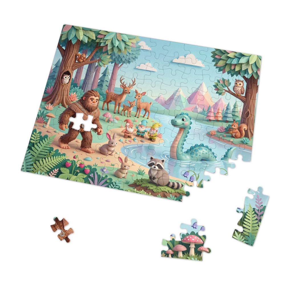 Magical Lakeside Adventure Puzzle with Tin – Cute Bigfoot & Nessie