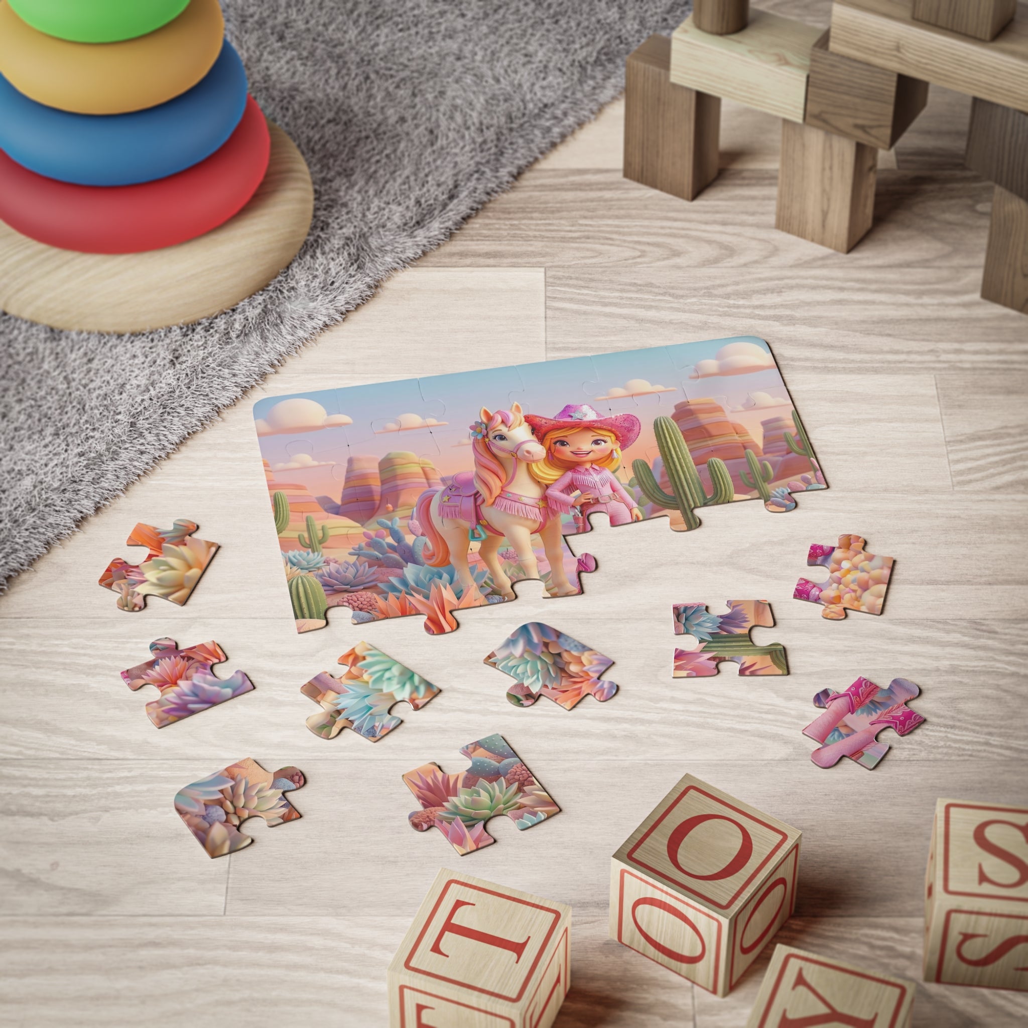 Pink Cowgirl Desert Scene — Kids 30‑Piece Puzzle