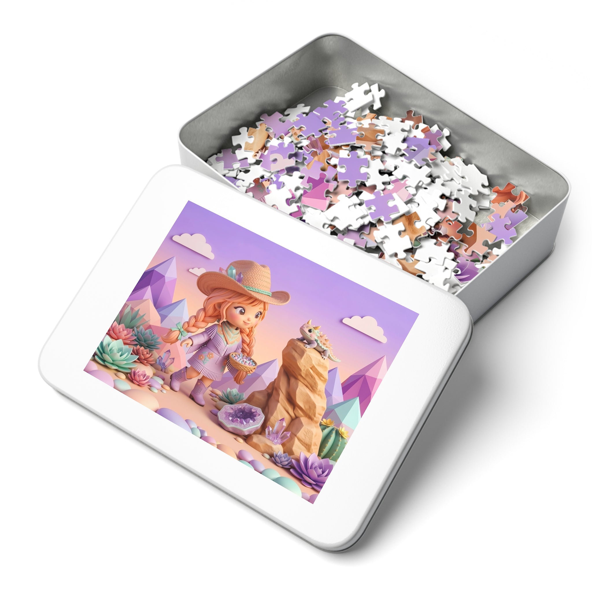 Desert Gem Girl Jigsaw Puzzle — 500 Piece Cute Cowgirl with Tin