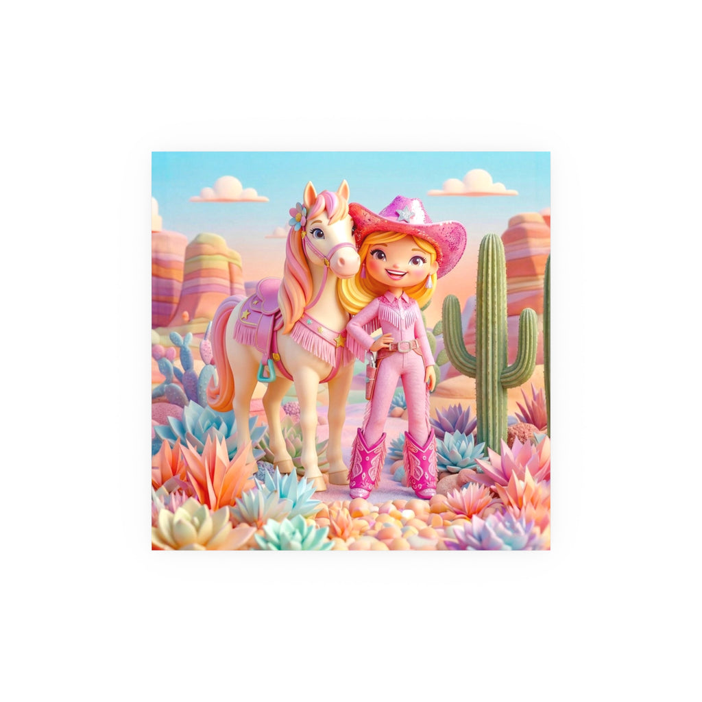Cute Cowgirl Poster — Pink Western Girl & Pony Art Print
