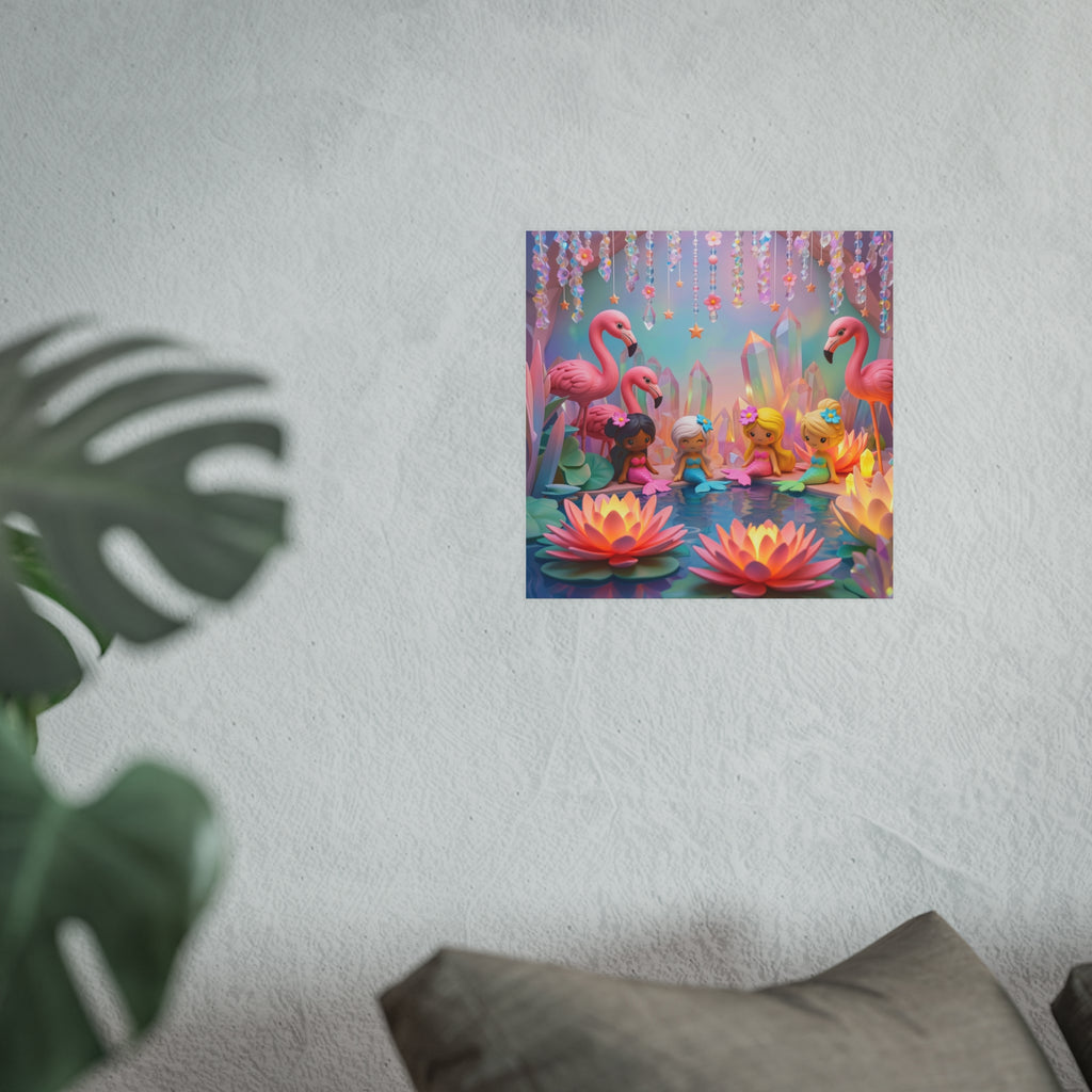 Mermaid Cove Poster — Whimsical Flamingos & Lotus Wall Art