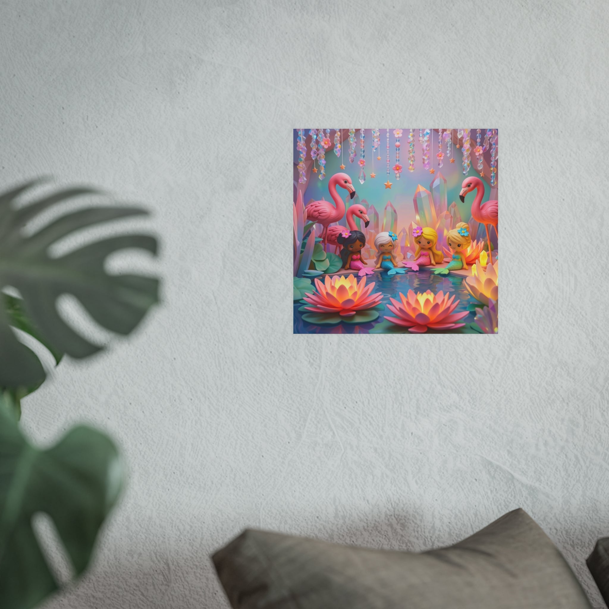 Mermaid Cove Poster — Whimsical Flamingos & Lotus Wall Art