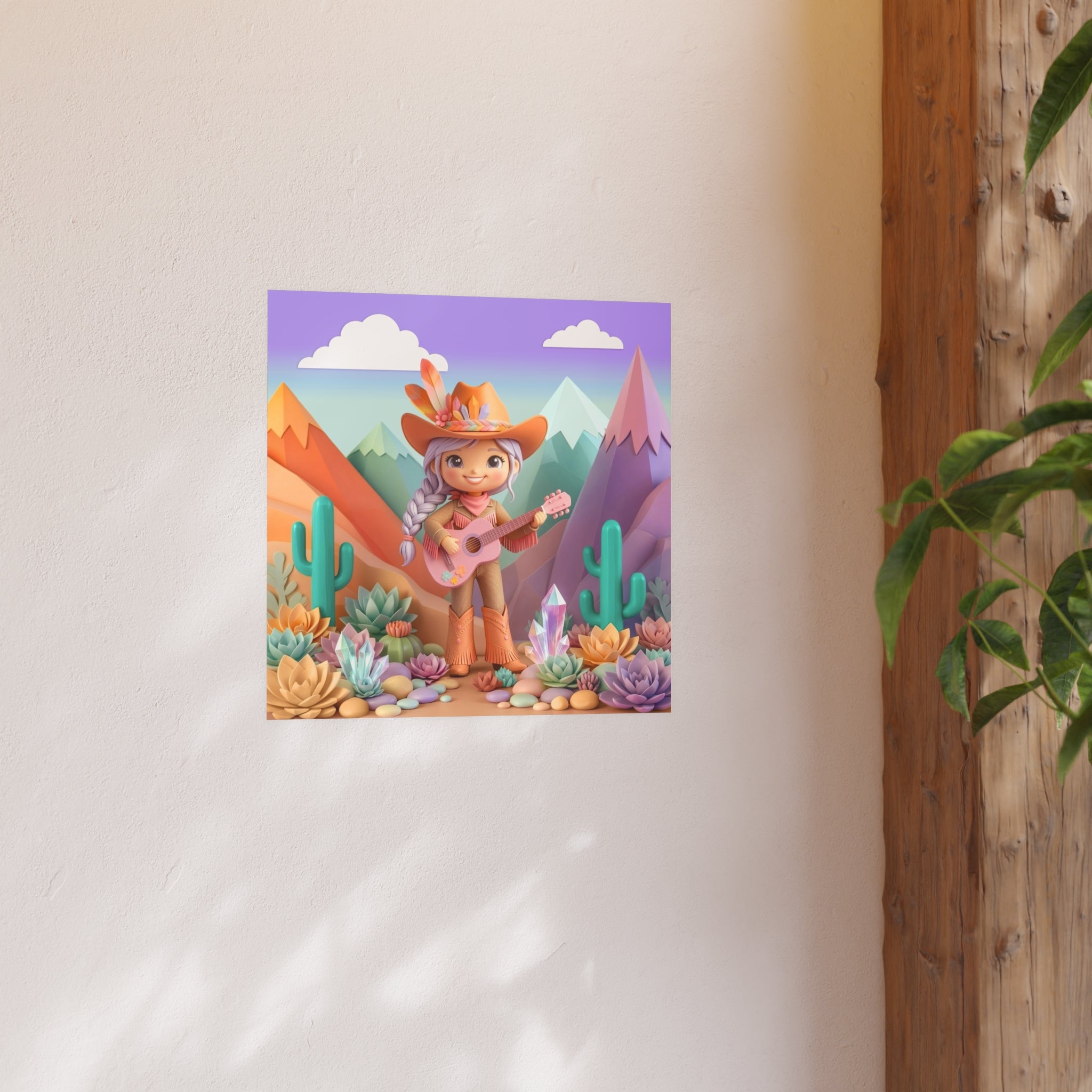 Cowgirl with Guitar Art Poster — Cute Southwestern Wall Art
