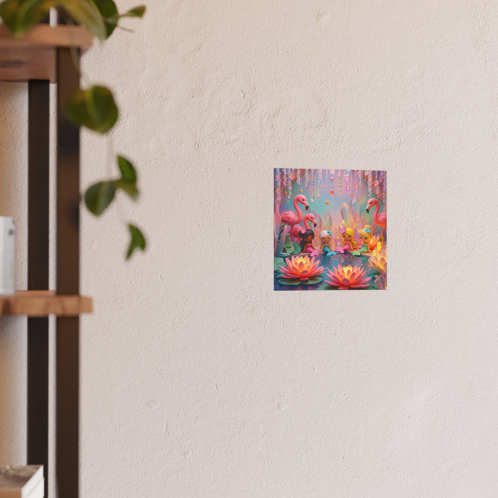 Mermaid Cove Poster — Whimsical Flamingos & Lotus Wall Art