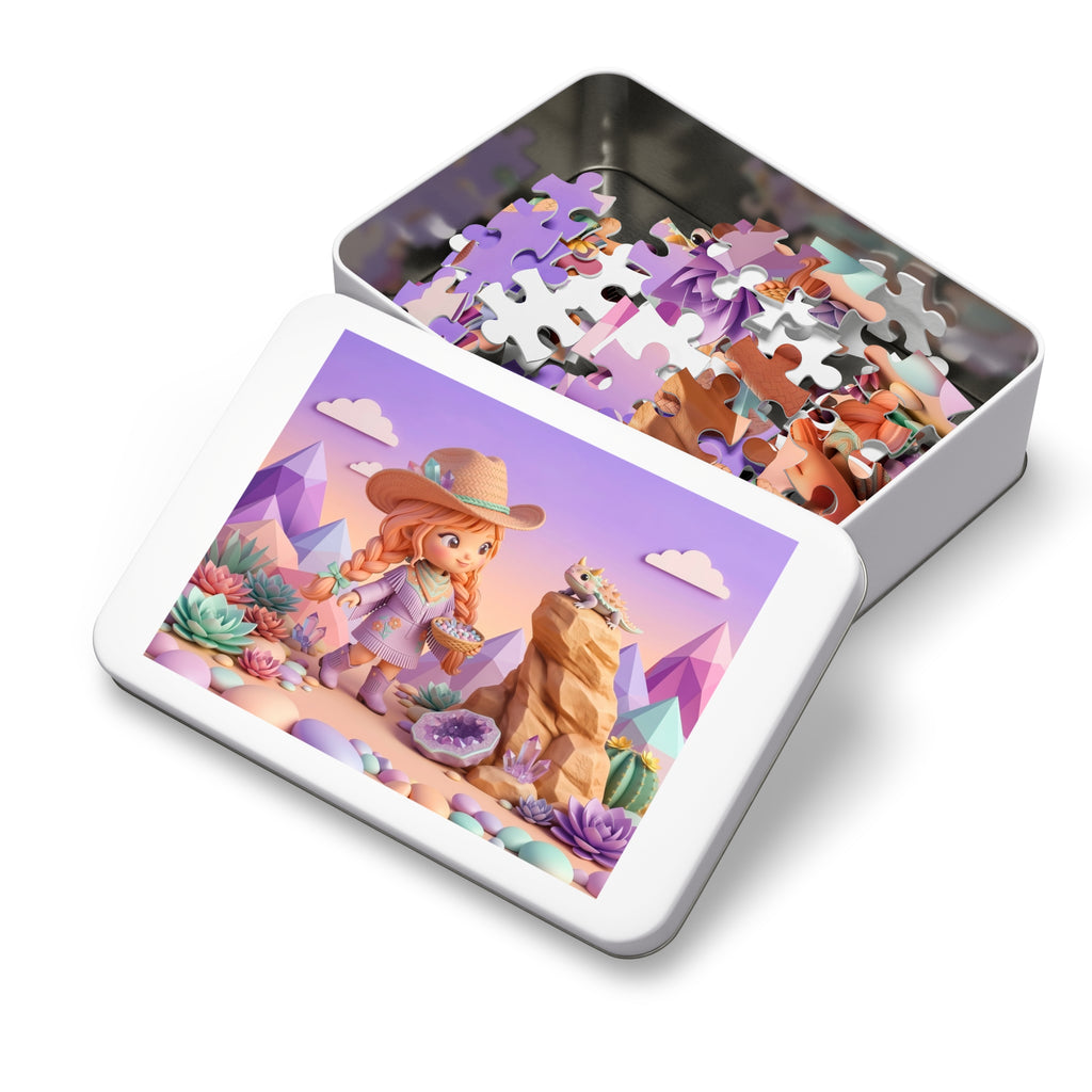 Desert Gem Girl Jigsaw Puzzle — 500 Piece Cute Cowgirl with Tin