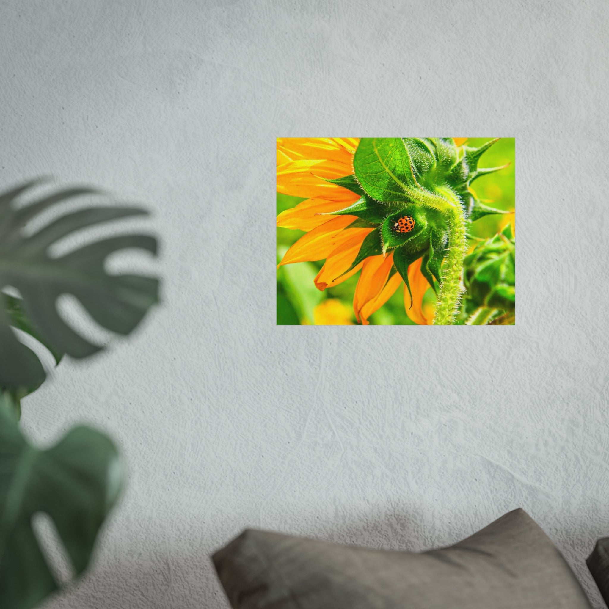 Sunflower & Ladybug Fine Art Poster — Bright Botanical Wall Art