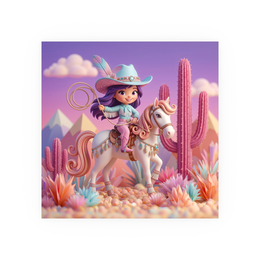 Cute Cowgirl Poster — Pastel Desert Girl on Horse Satin/Matte Prints