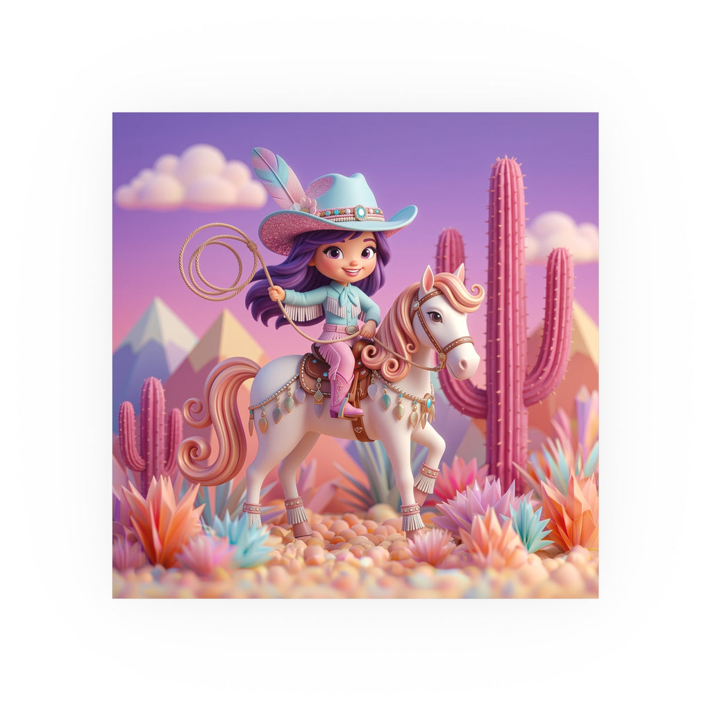 Cute Cowgirl Poster — Pastel Desert Girl on Horse Satin/Matte Prints