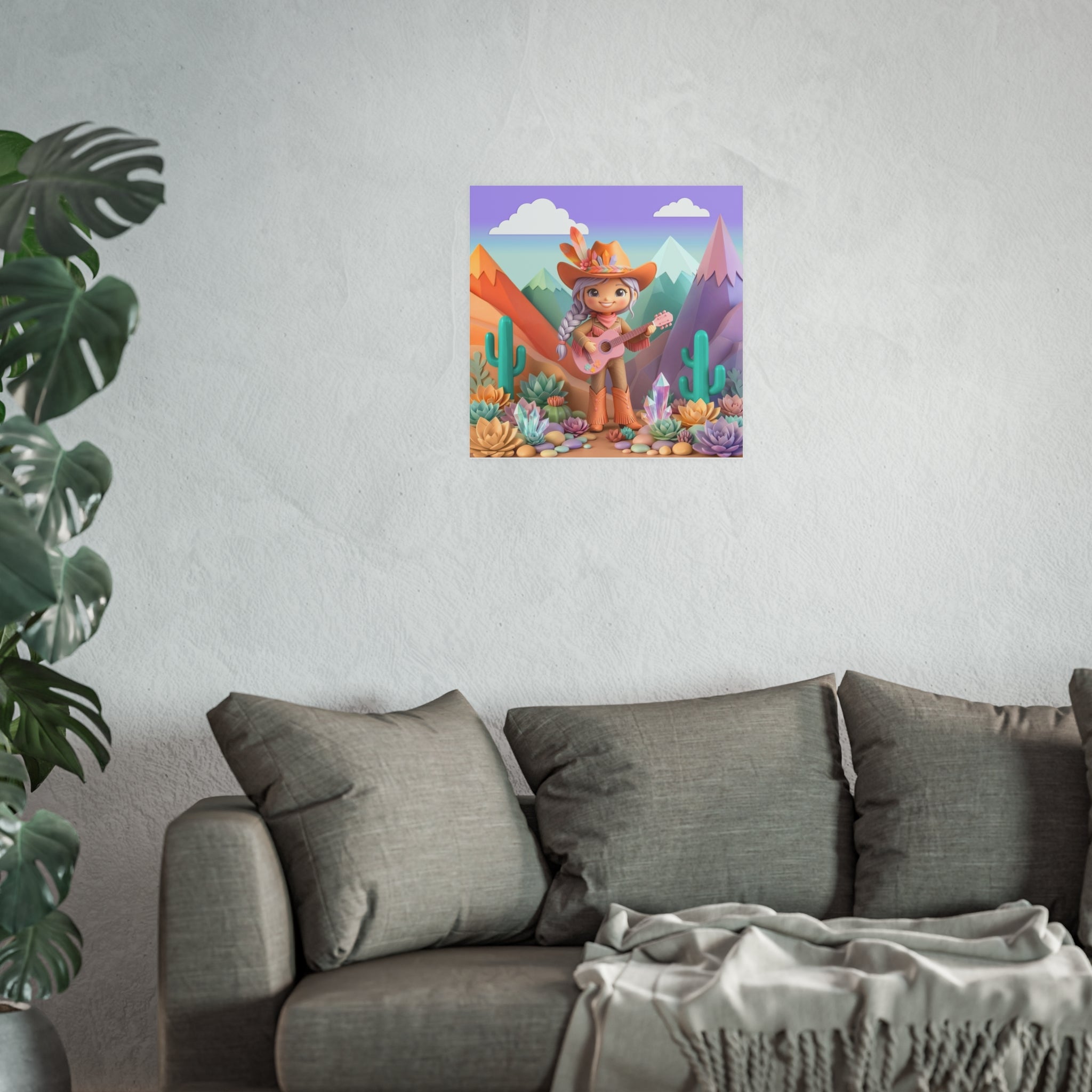 Cowgirl with Guitar Art Poster — Cute Southwestern Wall Art