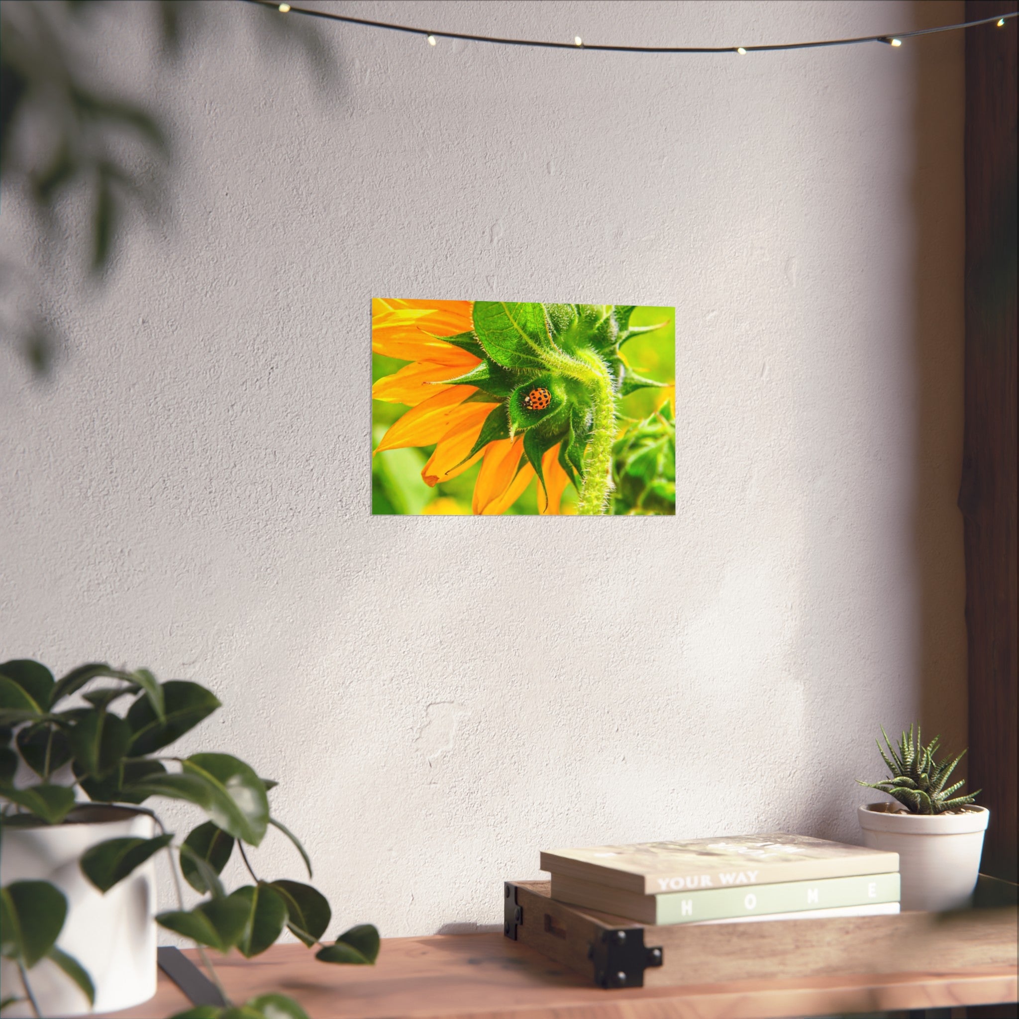 Sunflower & Ladybug Fine Art Poster — Bright Botanical Wall Art