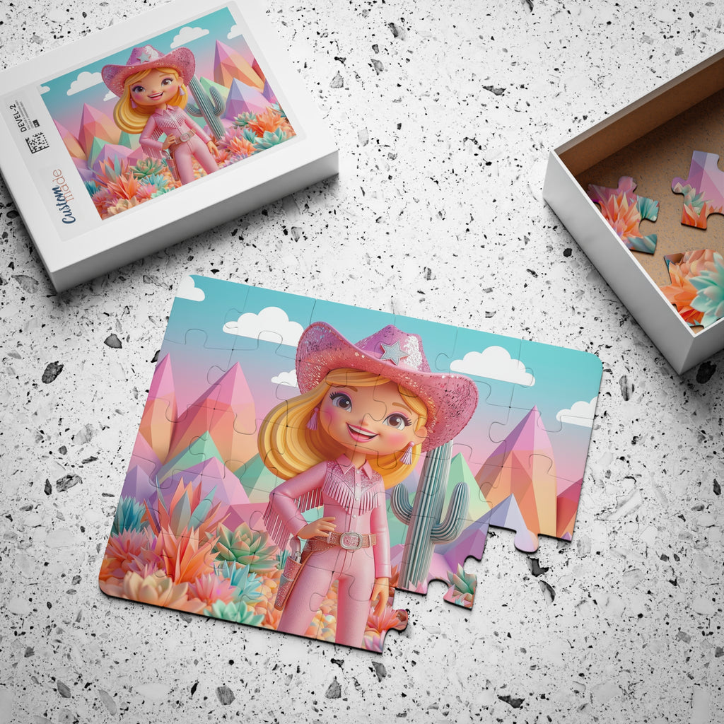 Cute Pink Cowgirl in Colorful Desert — Kids 30-Piece Puzzle