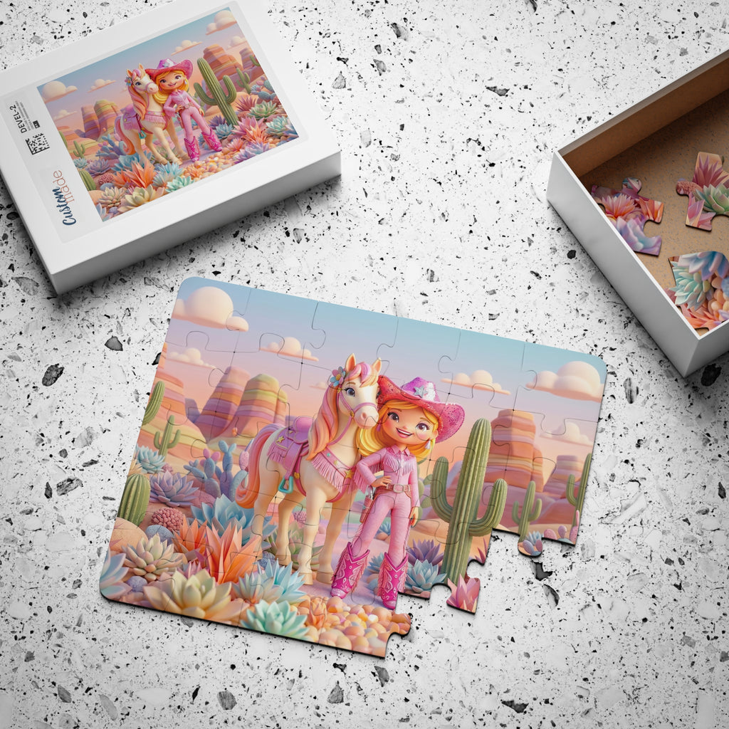 Pink Cowgirl Desert Scene — Kids 30‑Piece Puzzle