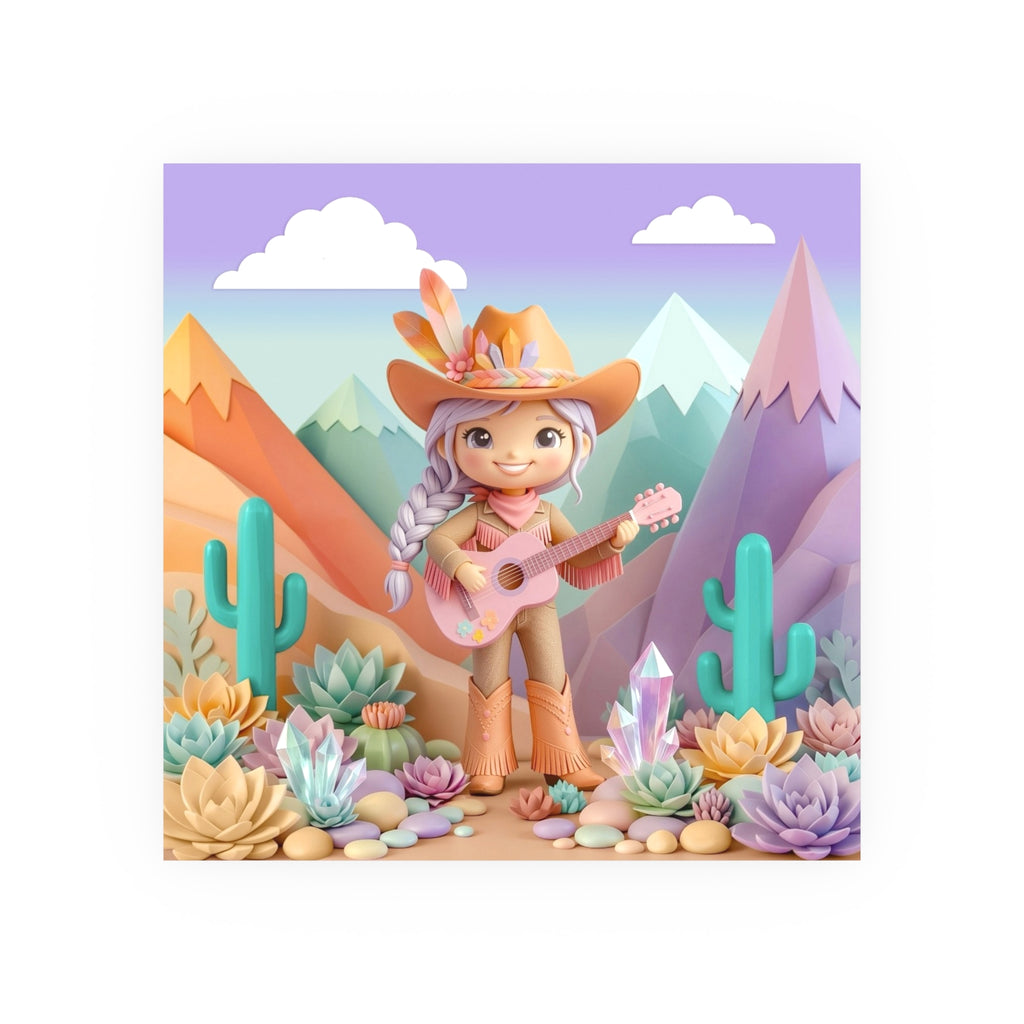 Cowgirl with Guitar Art Poster — Cute Southwestern Wall Art