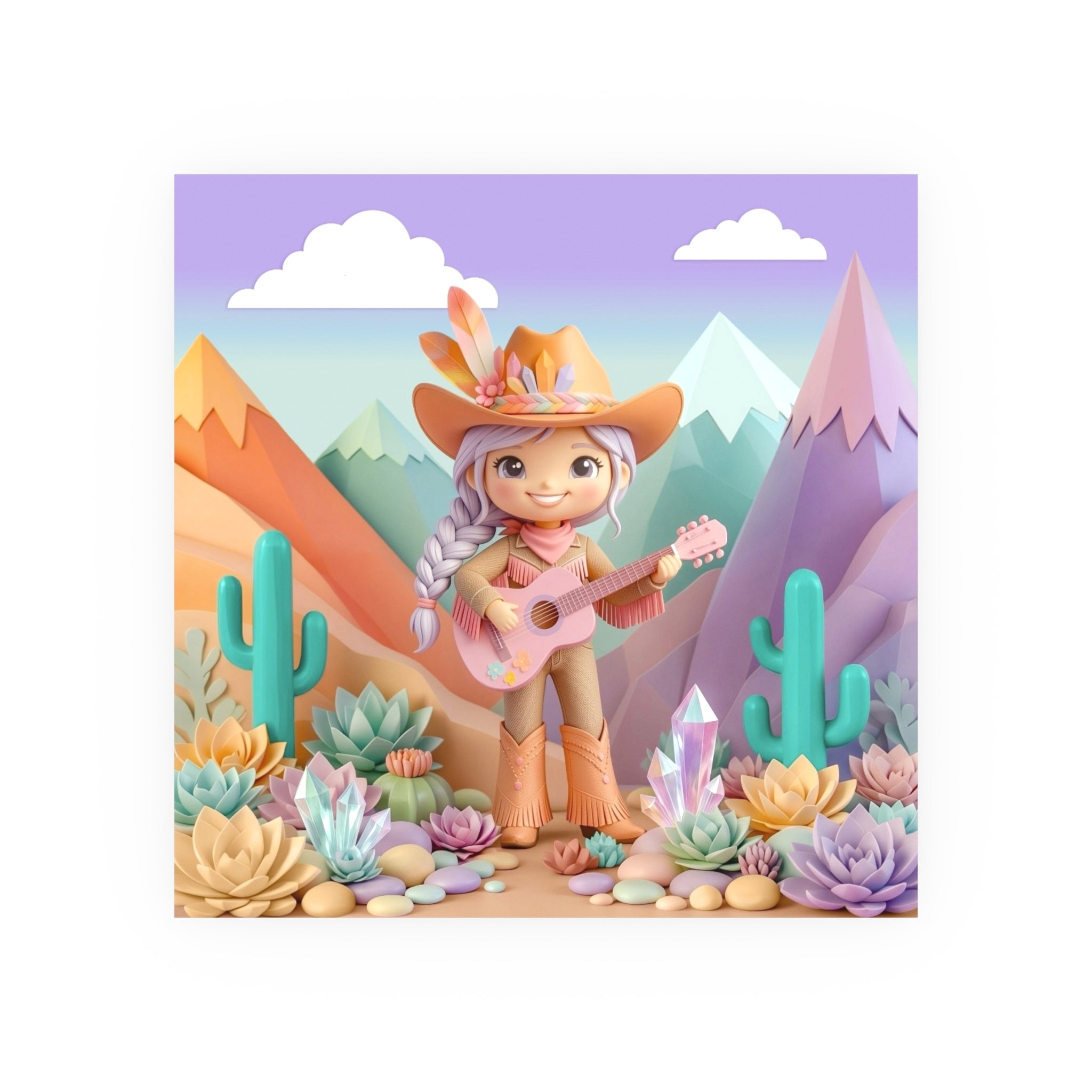 Cowgirl with Guitar Art Poster — Cute Southwestern Wall Art