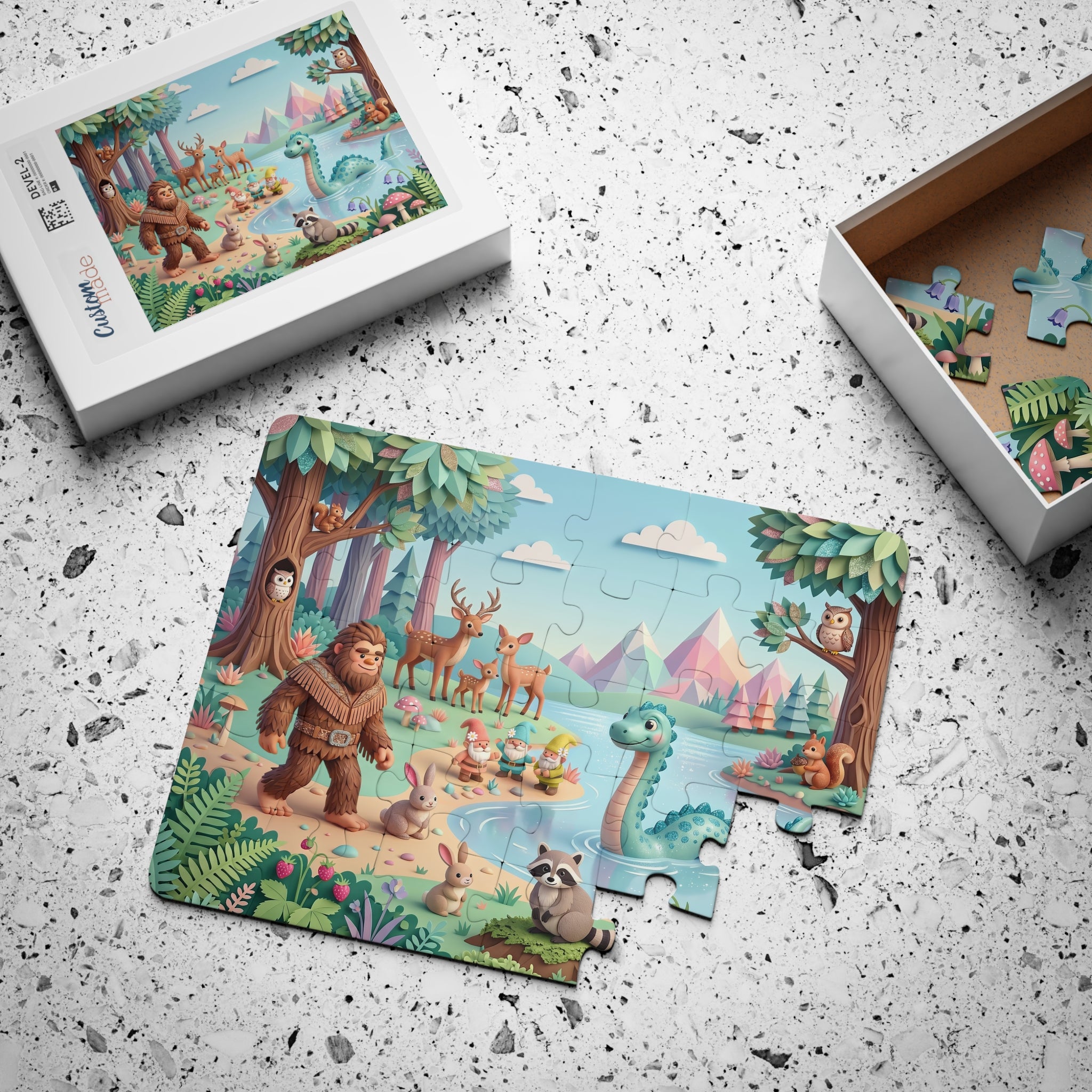 Magical Lakeside Adventure Puzzle with Cute Bigfoot & Nessie — 30-Piece Jigsaw for Toddlers