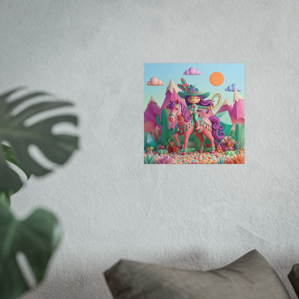 Whimsical Cowgirl Pony Poster — Colorful Pastel Wall Art