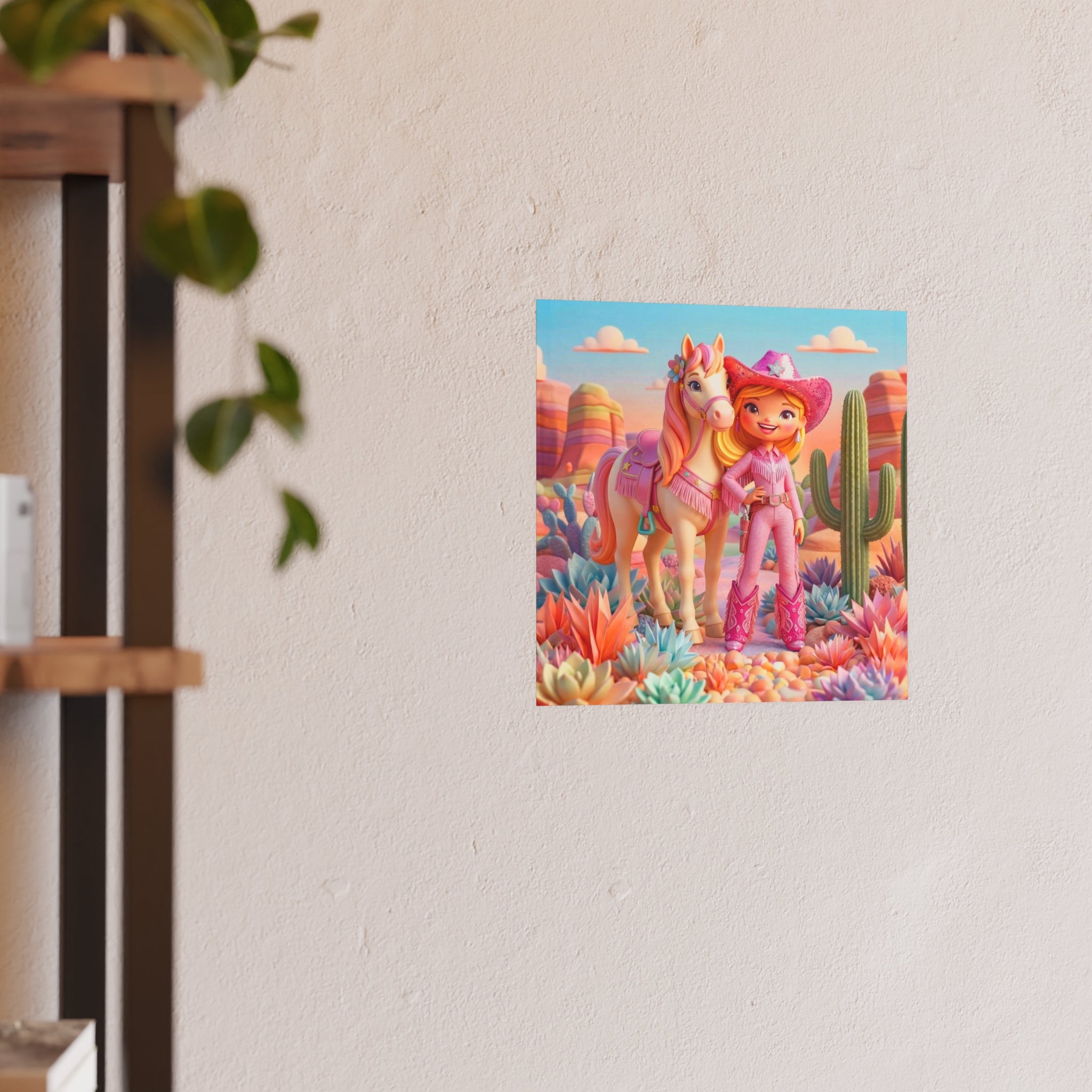 Cute Cowgirl Poster — Pink Western Girl & Pony Art Print