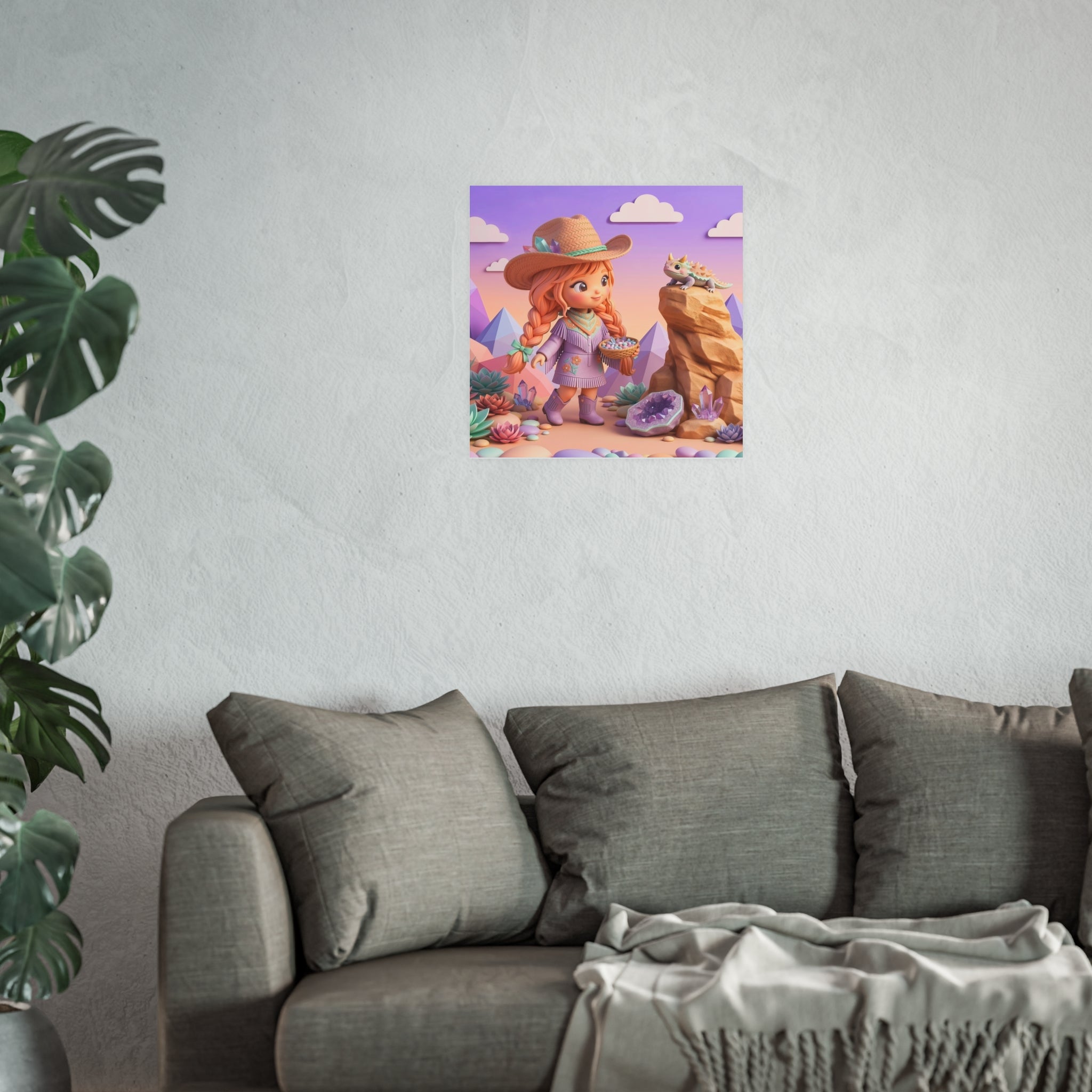 Whimsical Desert Girl & Lizard Art Poster