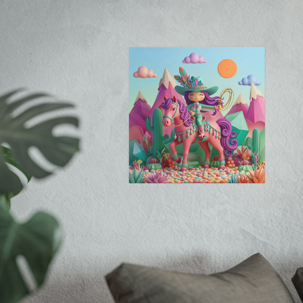 Whimsical Cowgirl Pony Poster — Colorful Pastel Wall Art