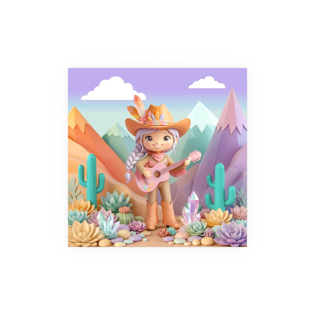 Cowgirl with Guitar Art Poster — Cute Southwestern Wall Art