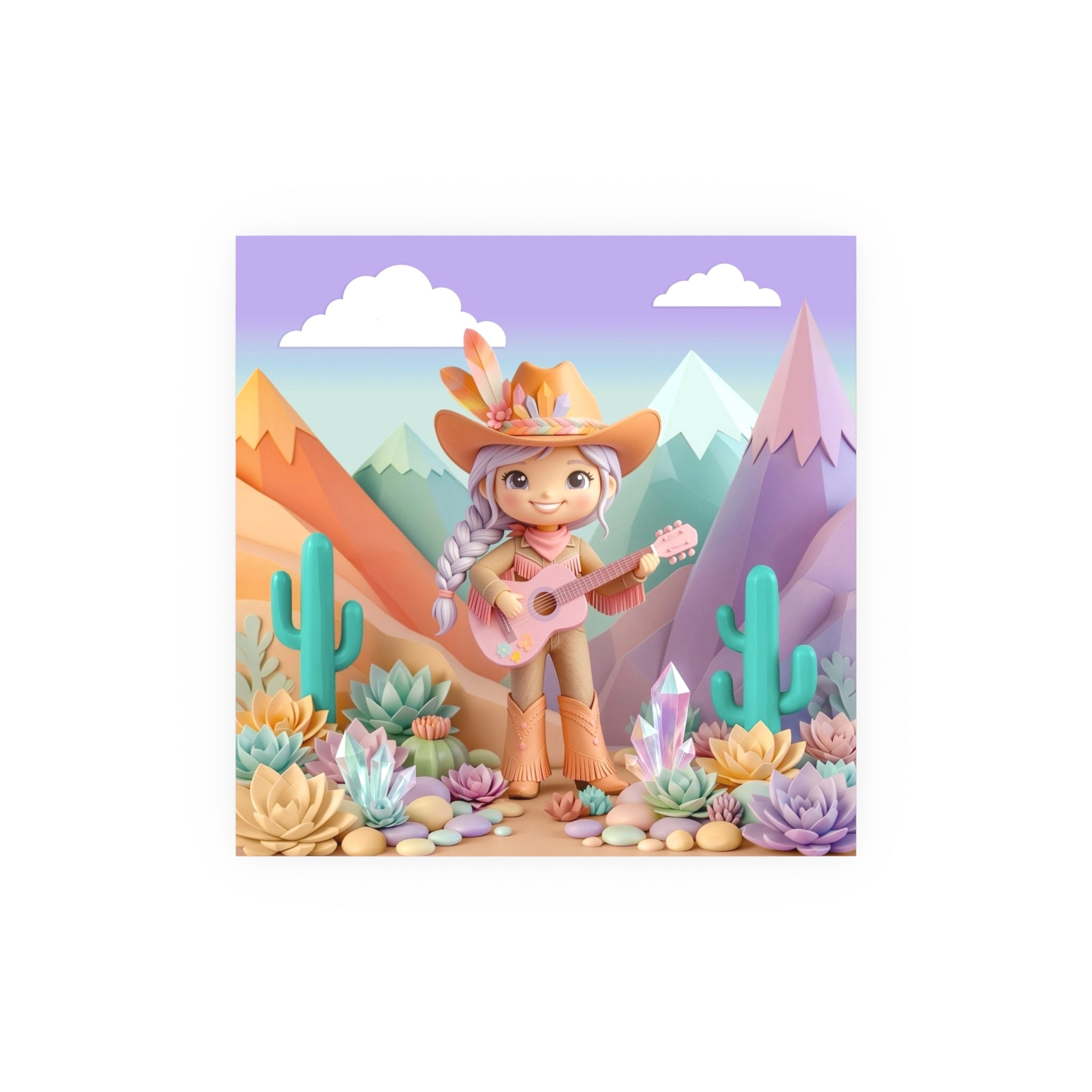 Cowgirl with Guitar Art Poster — Cute Southwestern Wall Art