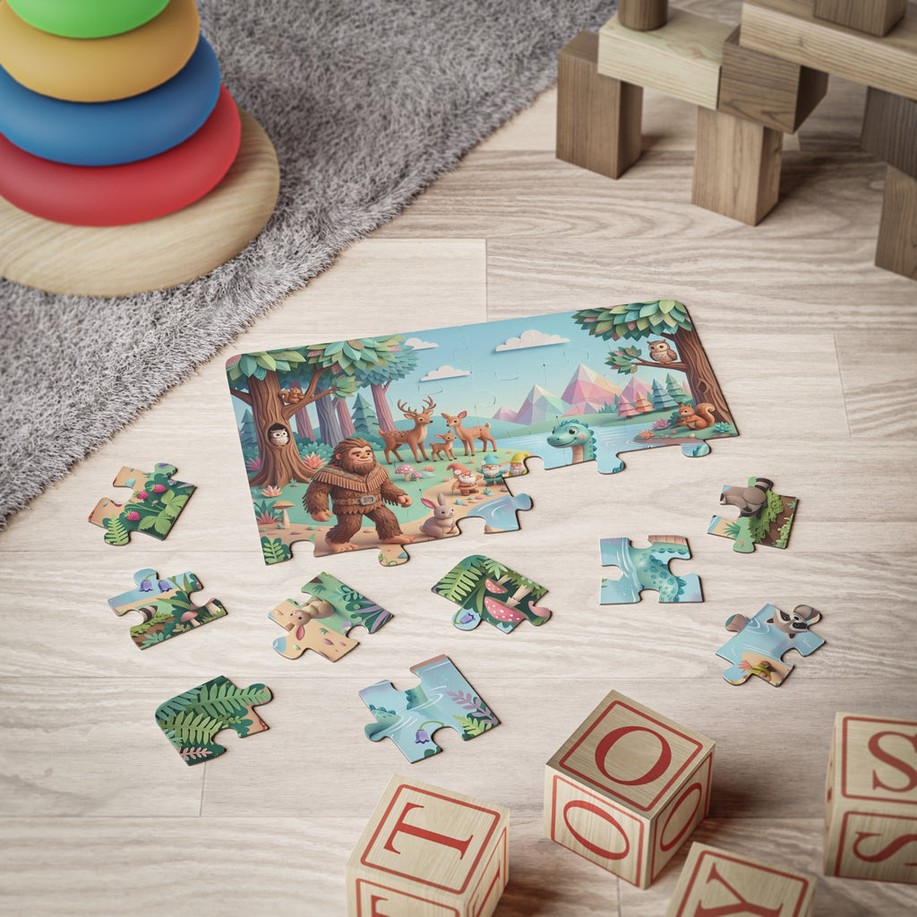 Magical Lakeside Adventure Puzzle with Cute Bigfoot & Nessie — 30-Piece Jigsaw for Toddlers