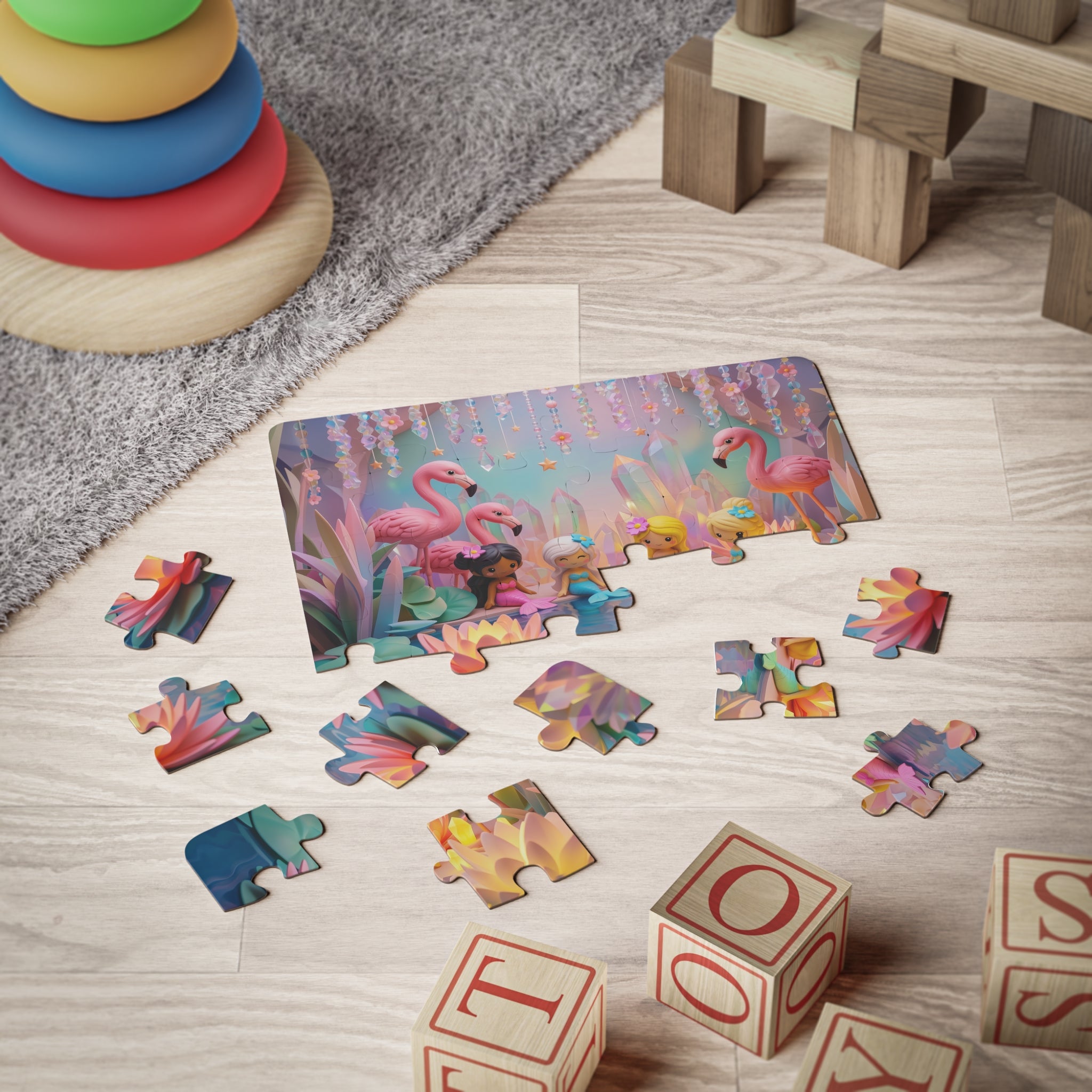 Mermaid Cove Kids Puzzle — 30-Piece Mermaid & Flamingo Jigsaw