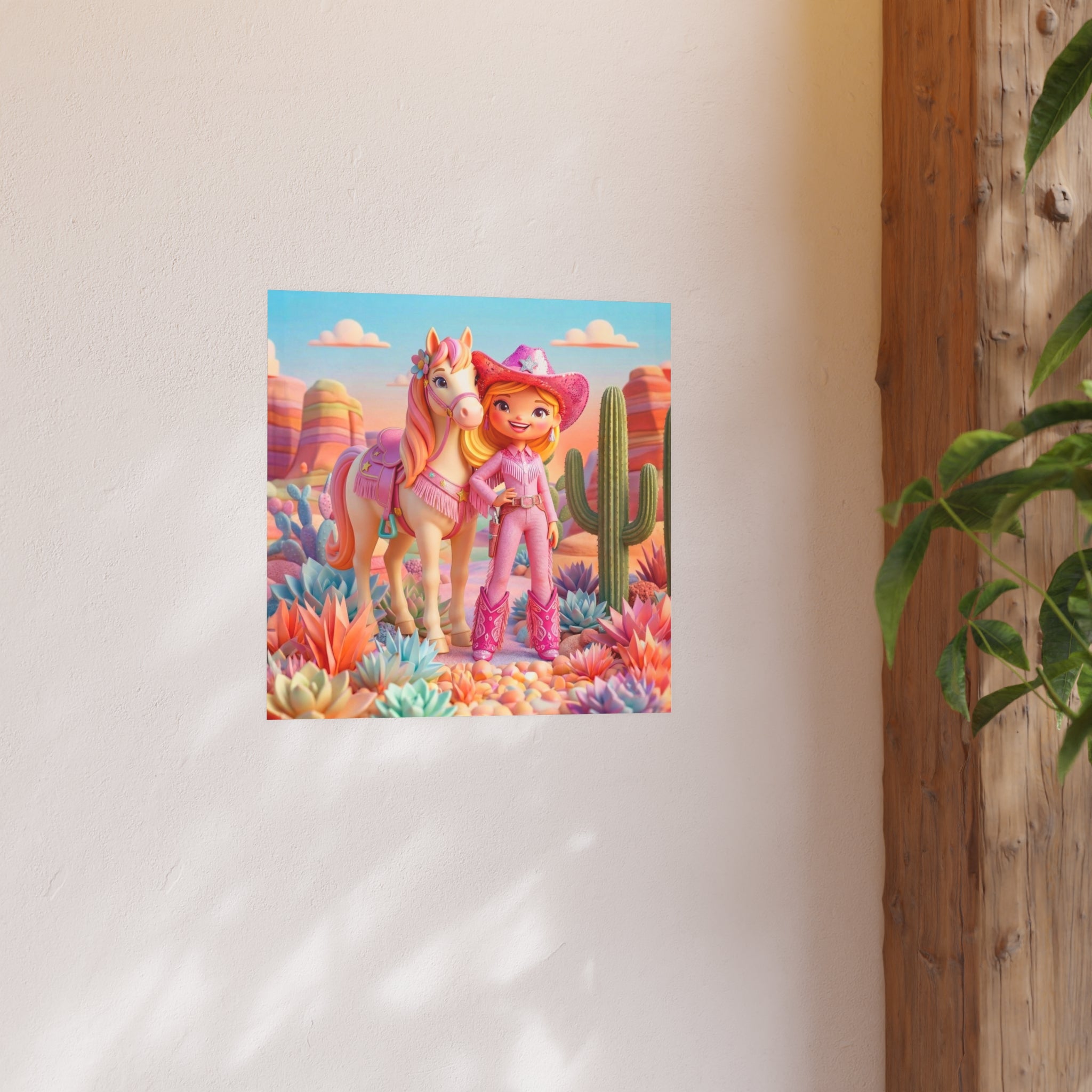 Cute Cowgirl Poster — Pink Western Girl & Pony Art Print